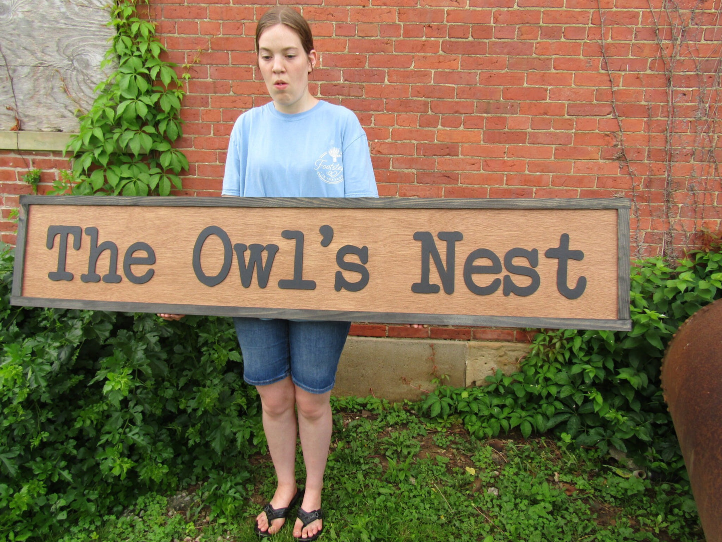 Oversized Large Custom Wooden Sign The Owls Nest Outdoors Commerical Professional Signage Personalized Typewriter Font Bird Handmade 3D