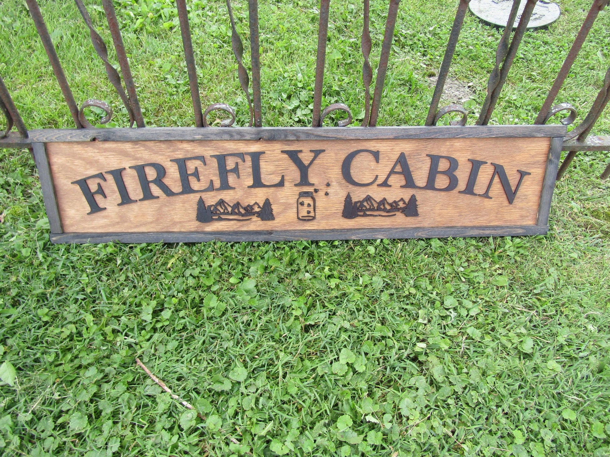 Firefly Cabin Lightning Bugs Large Custom Wooden Sign Outdoors Camping Air BNB Woods Forest Mountain Lounge Vacation Signage Handmade 3D