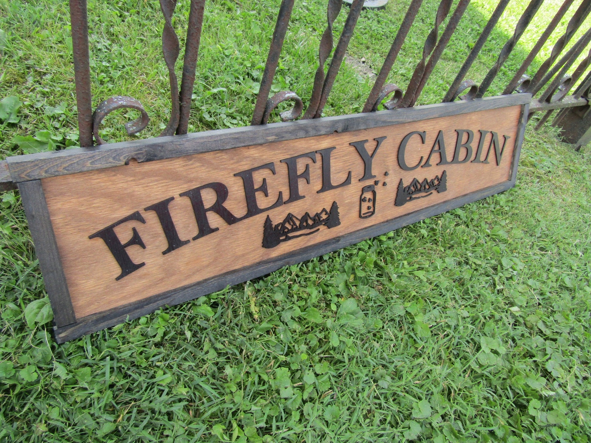 Firefly Cabin Lightning Bugs Large Custom Wooden Sign Outdoors Camping Air BNB Woods Forest Mountain Lounge Vacation Signage Handmade 3D