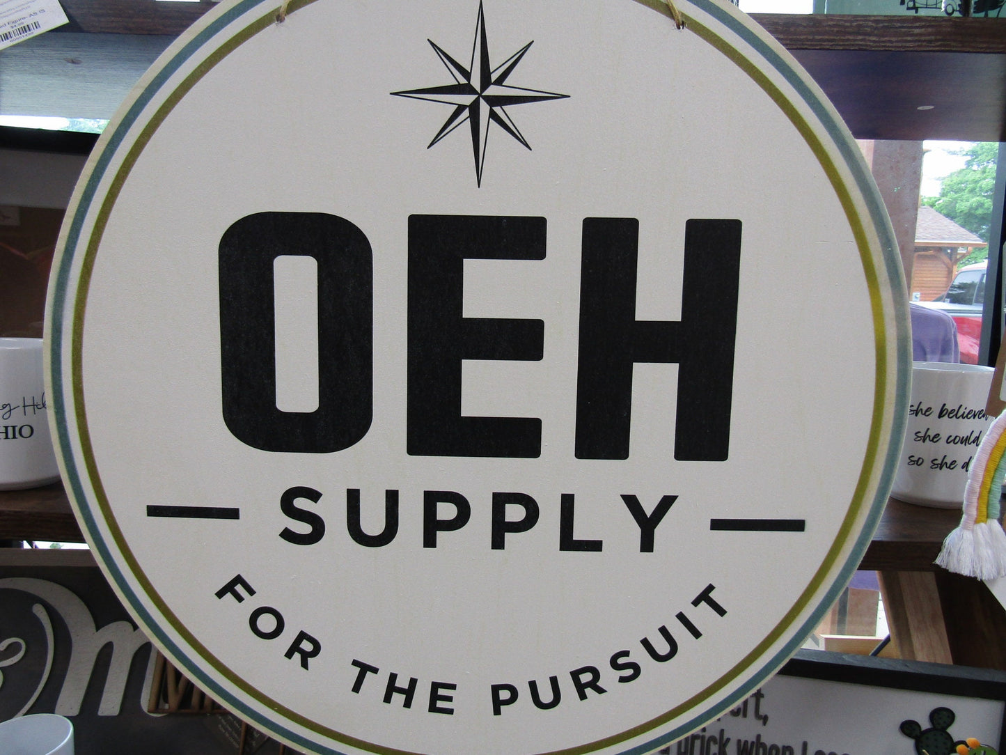 Supply Company Sign OEH Pursuit Compass Logo Personalized Customized Lightweight Affordable Booth Vendor Door Hanger Signage UV Printed Wood