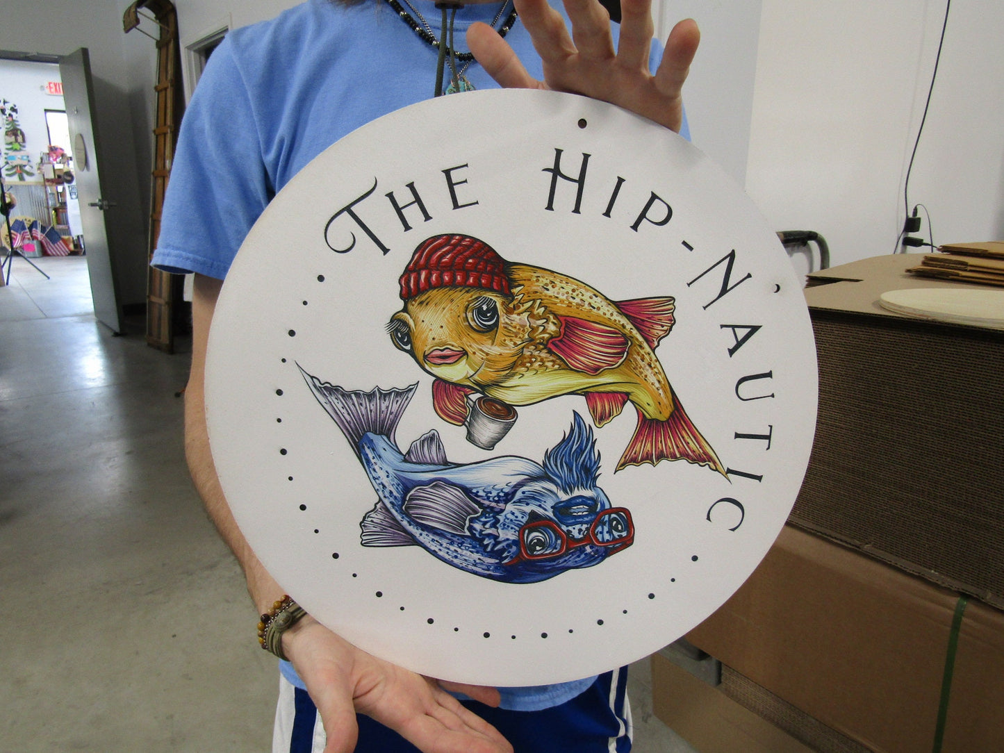 The Hip Nautic Goldfish Color Printed On Wood Logo Customized Personalized Nautical Professional Commerical Signage Lightweight Wood Sign