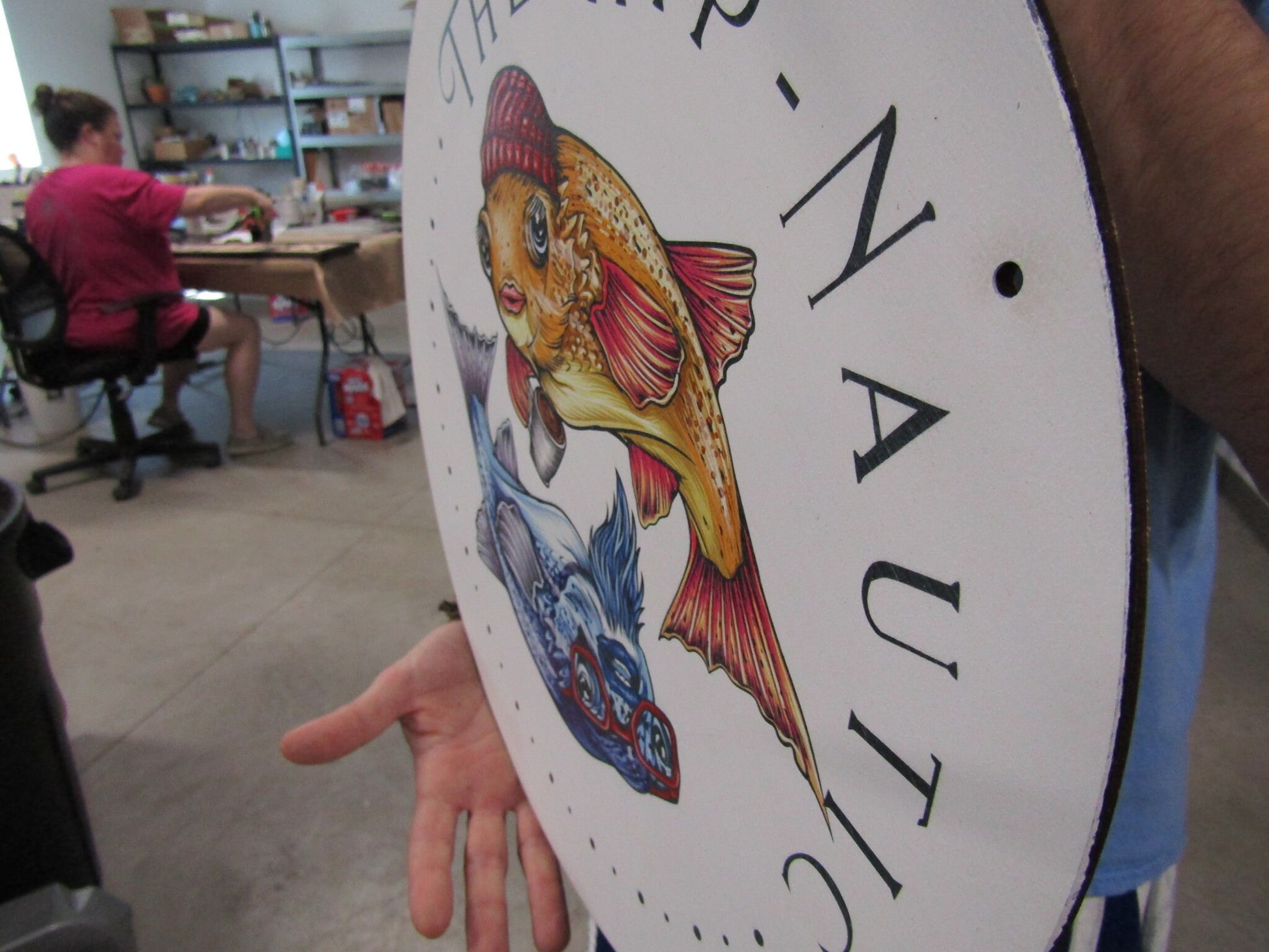 The Hip Nautic Goldfish Color Printed On Wood Logo Customized Personalized Nautical Professional Commerical Signage Lightweight Wood Sign