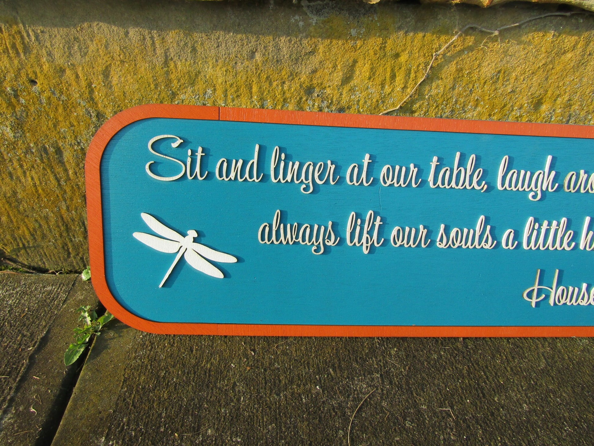 House of Dragonfly Custom Welcome Cute Saying Come Sit at Our Table Good Friends Share Laughs Personalized Home Sign 3d Letters Wooden Sign