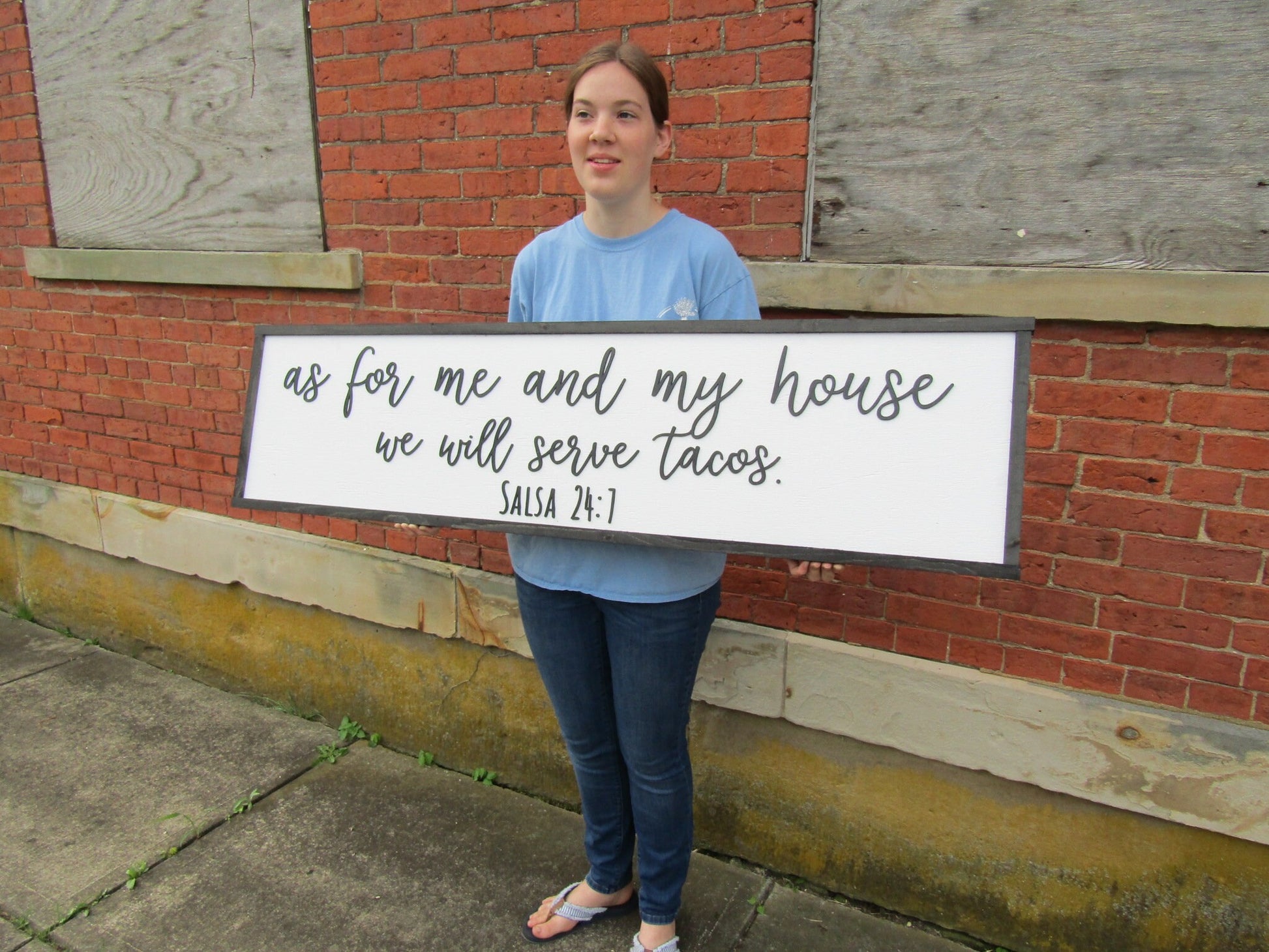 As For Me And My House We Will Serve Tacos Salsa Large Kitchen Decor Funny Verse Foodie Wooden Handmade Sign Dining Party Fiesta Hosting Fun