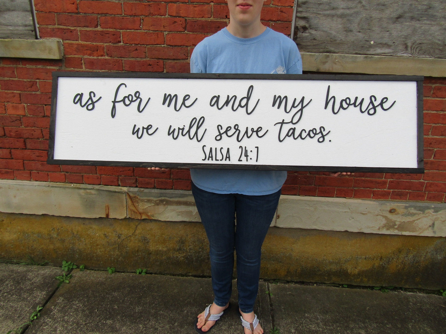 As For Me And My House We Will Serve Tacos Salsa Large Kitchen Decor Funny Verse Foodie Wooden Handmade Sign Dining Party Fiesta Hosting Fun