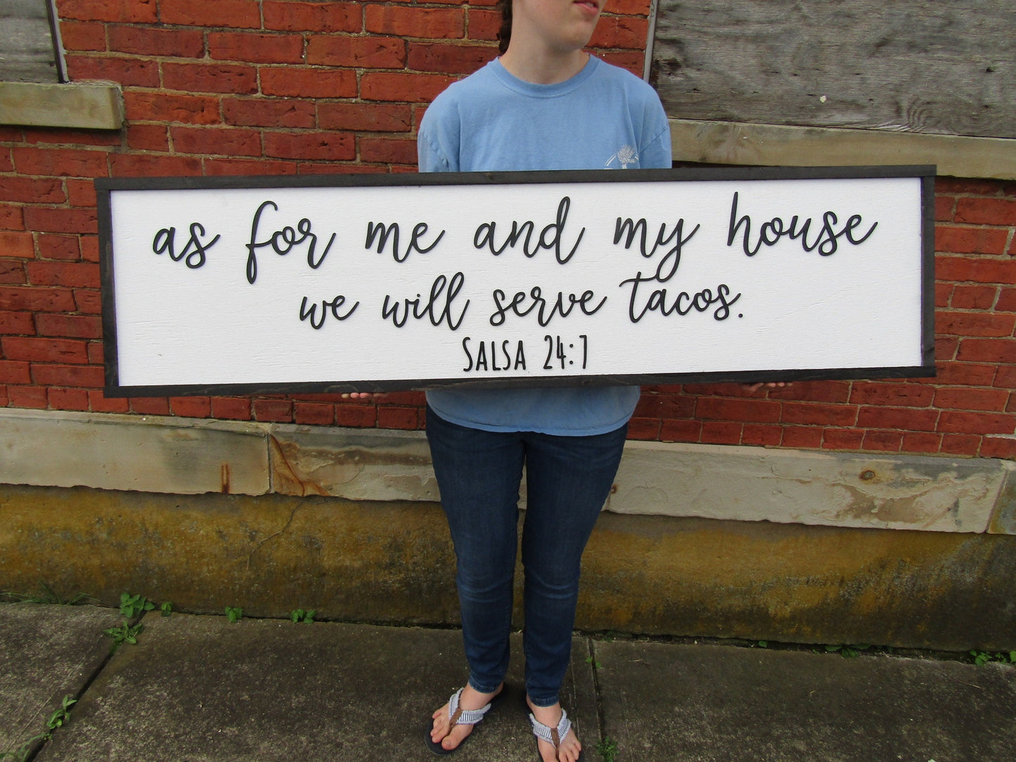 As For Me And My House We Will Serve Tacos Salsa Large Kitchen Decor Funny Verse Foodie Wooden Handmade Sign Dining Party Fiesta Hosting Fun