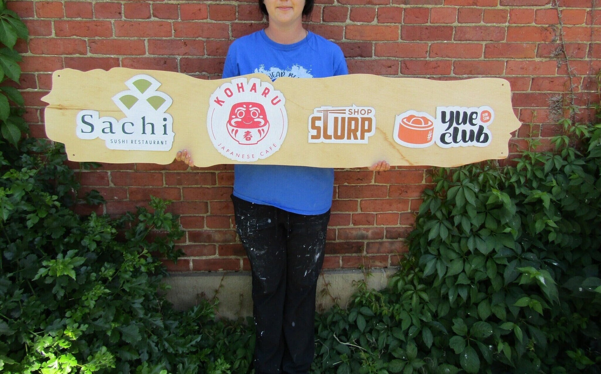 Eatery Mock Live Edge Logo Product Sushi Slurp Japanese Cafe Yuo Club Food Court Sign Commerical Signage Color Print Wooden Sign Handmade