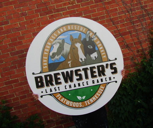 Horses Brewster's Donkey Ranch Printed in Color Raised Wooden Sign Farm Custom Logo Rescue Stalls Farm Round Commerical Signage Handmade