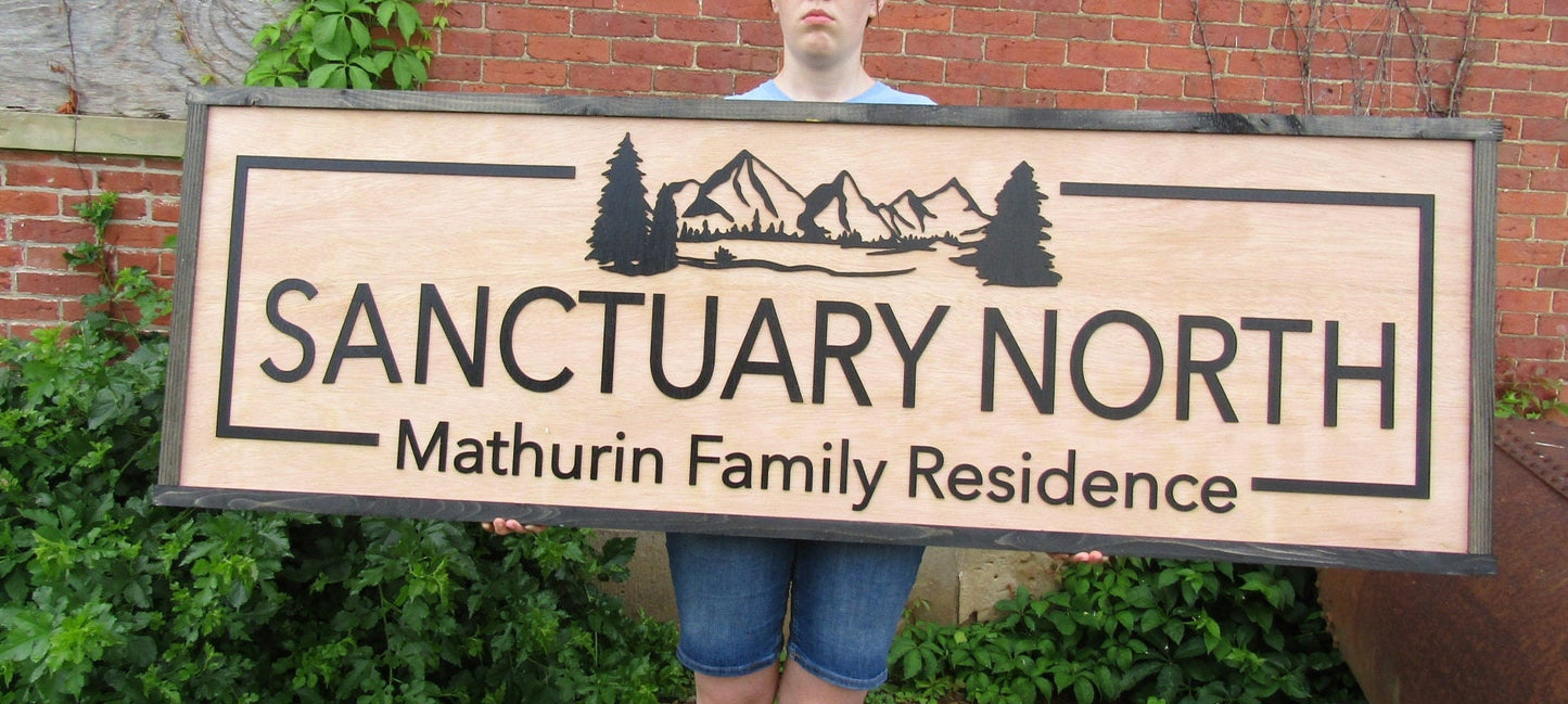 Custom Family Residence Sign Commerical Signage Sanctuary North Mountains Outdoors Wooden Raised Letters Made To Order Oversized Large Trees
