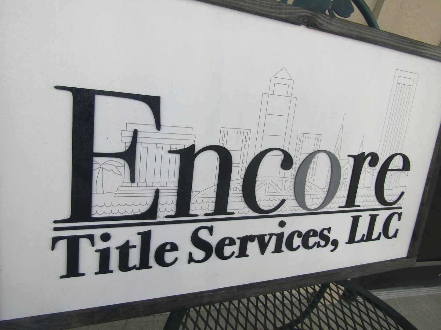 Custom Title Services Commerical Signage Cityscape Engraved and Raised Letters Wooden Handmade Sign Buildings Legal Office Made to Order