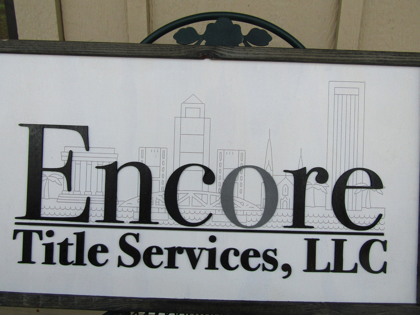 Custom Title Services Commerical Signage Cityscape Engraved and Raised Letters Wooden Handmade Sign Buildings Legal Office Made to Order