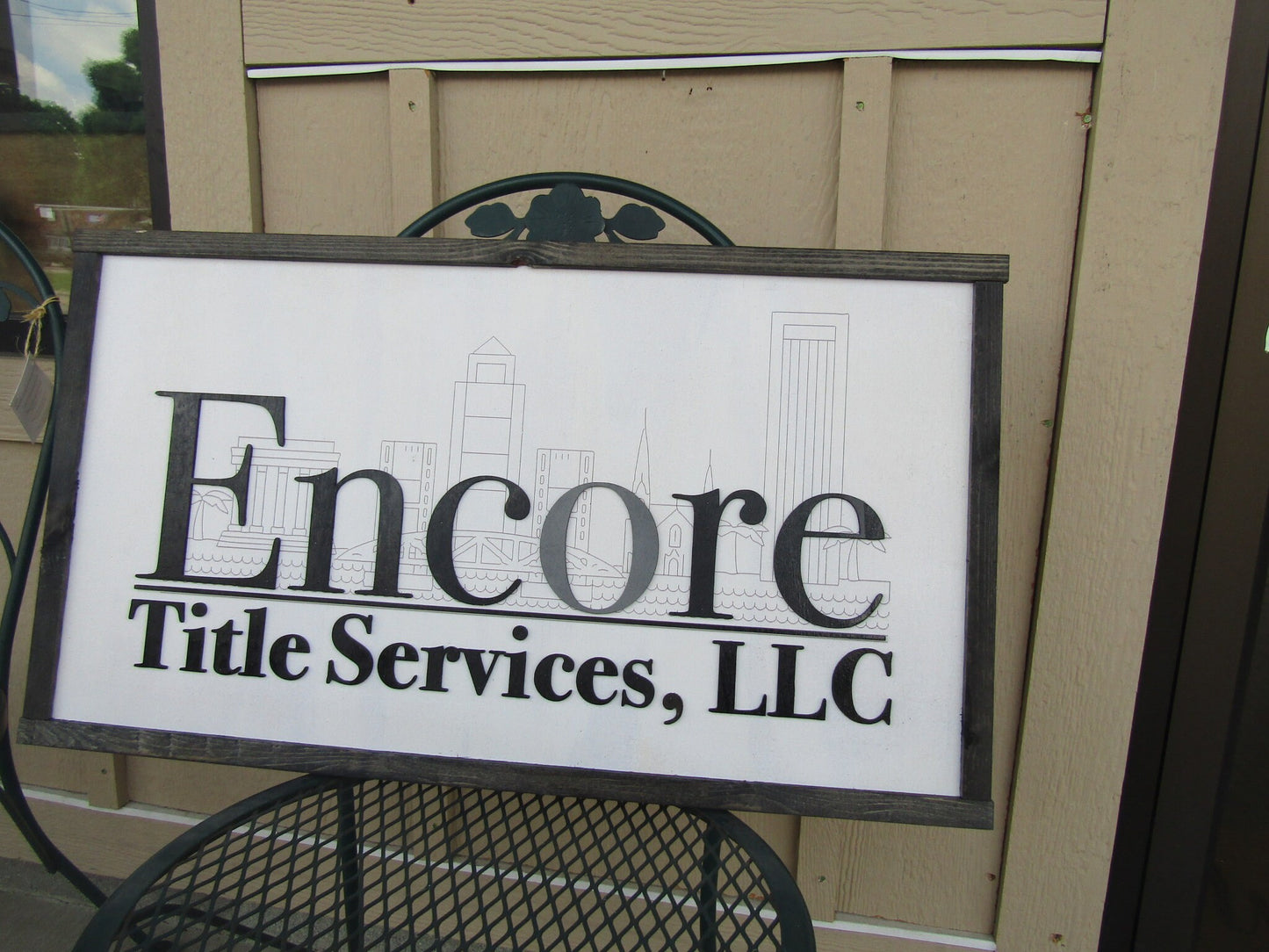 Custom Title Services Commerical Signage Cityscape Engraved and Raised Letters Wooden Handmade Sign Buildings Legal Office Made to Order