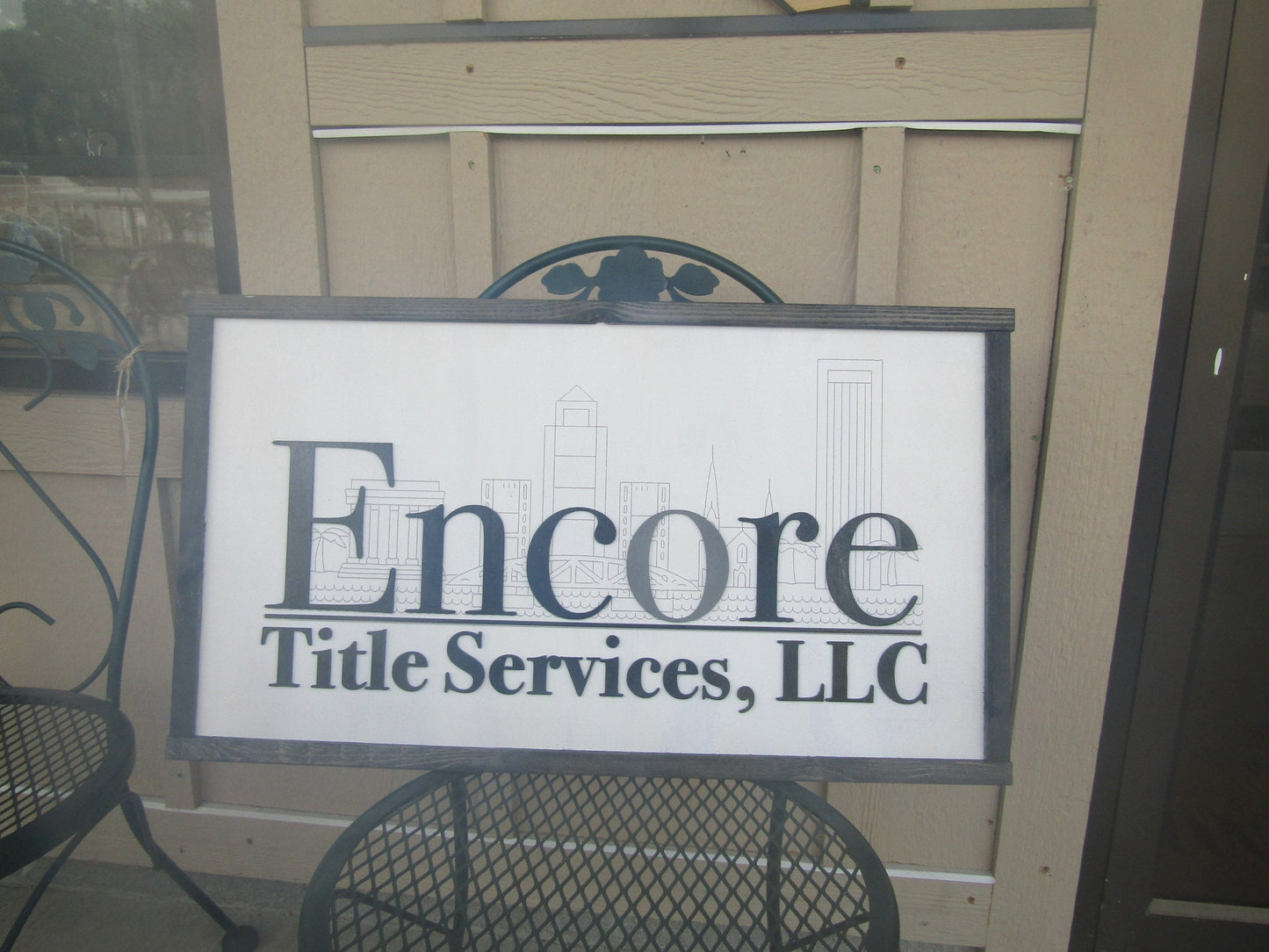 Custom Title Services Commerical Signage Cityscape Engraved and Raised Letters Wooden Handmade Sign Buildings Legal Office Made to Order