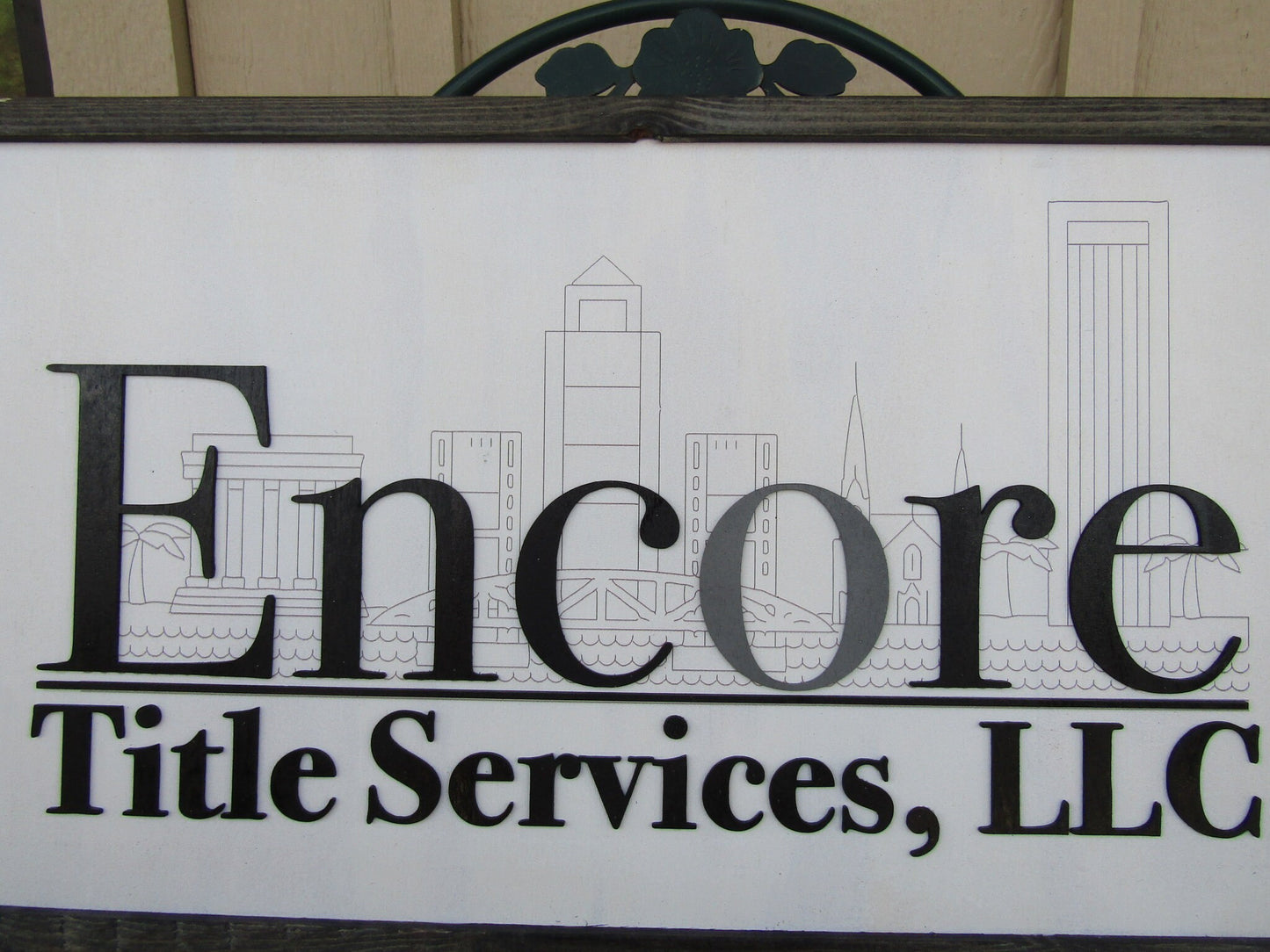 Custom Title Services Commerical Signage Cityscape Engraved and Raised Letters Wooden Handmade Sign Buildings Legal Office Made to Order