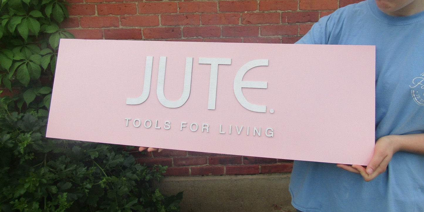 Custom Pink Rectangle Commerical Sign JUTE Tools for Living Health Wellness Therapy Office Signage Made to Order Your Logo Wooden Sign