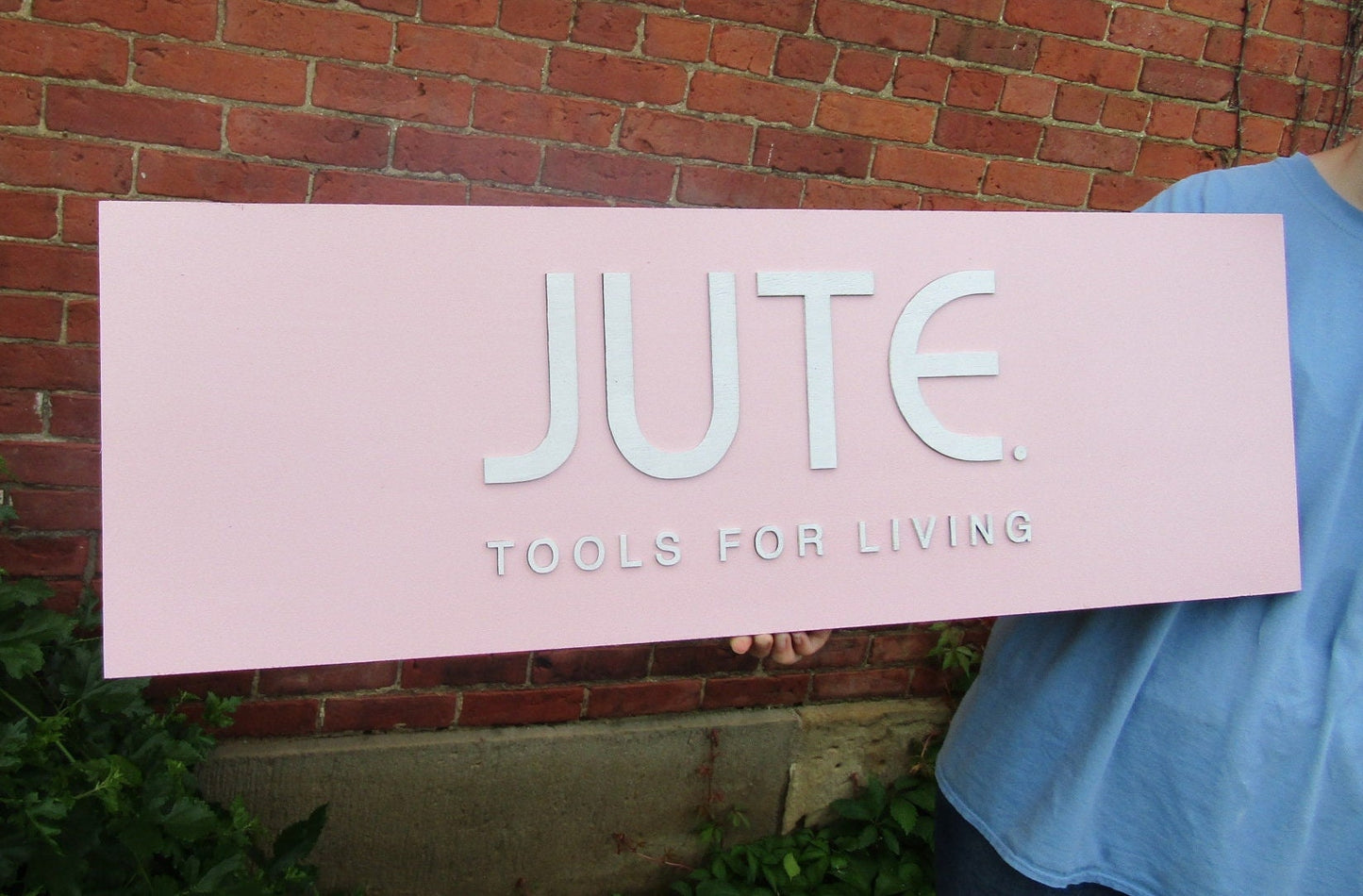 Custom Pink Rectangle Commerical Sign JUTE Tools for Living Health Wellness Therapy Office Signage Made to Order Your Logo Wooden Sign