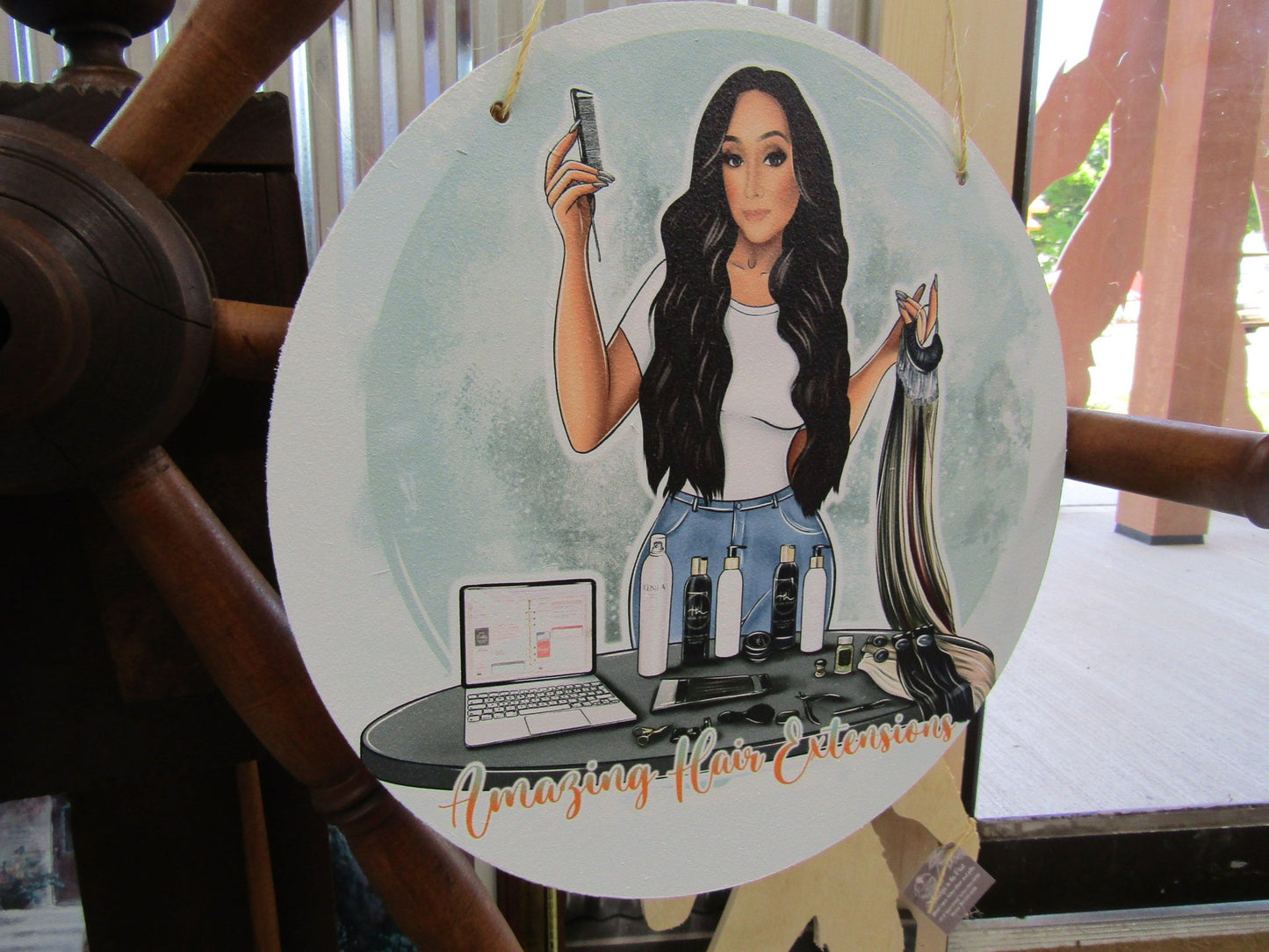 Hair Extensions Salon Booth Style Door Hanger Your Logo Character Small Business Lightweight Commerical Signage Beauty Stylist Beautician