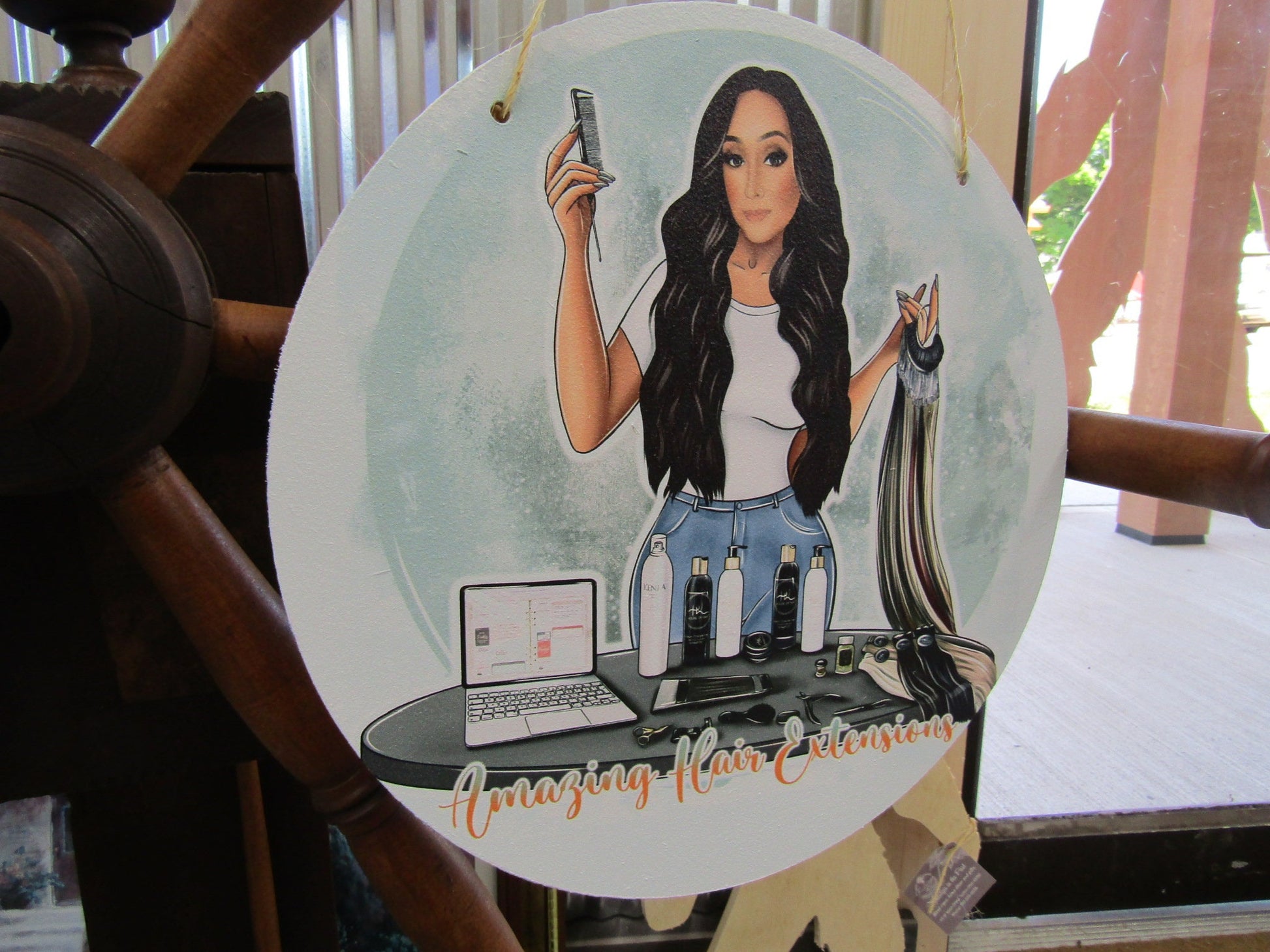 Hair Extensions Salon Booth Style Door Hanger Your Logo Character Small Business Lightweight Commerical Signage Beauty Stylist Beautician