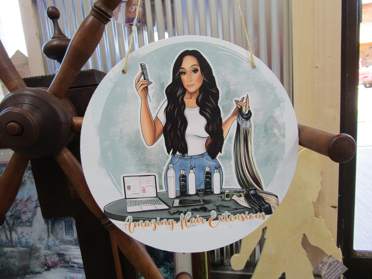 Hair Extensions Salon Booth Style Door Hanger Your Logo Character Small Business Lightweight Commerical Signage Beauty Stylist Beautician