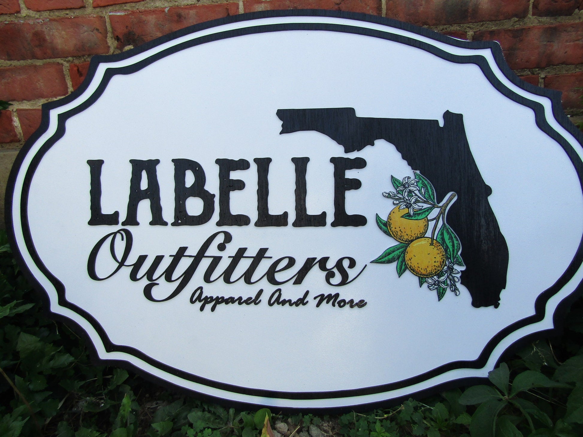 Custom Oval Business Sign Florida Labelle Outfitters Oranges Handmade Wooden Commerical Signage 3d Raised Text Image Your Logo Store Front