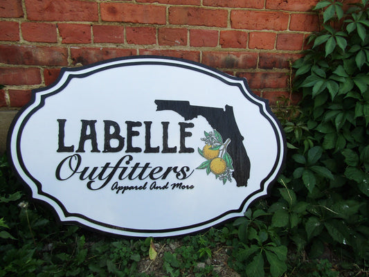 Custom Oval Business Sign Florida Labelle Outfitters Oranges Handmade Wooden Commerical Signage 3d Raised Text Image Your Logo Store Front