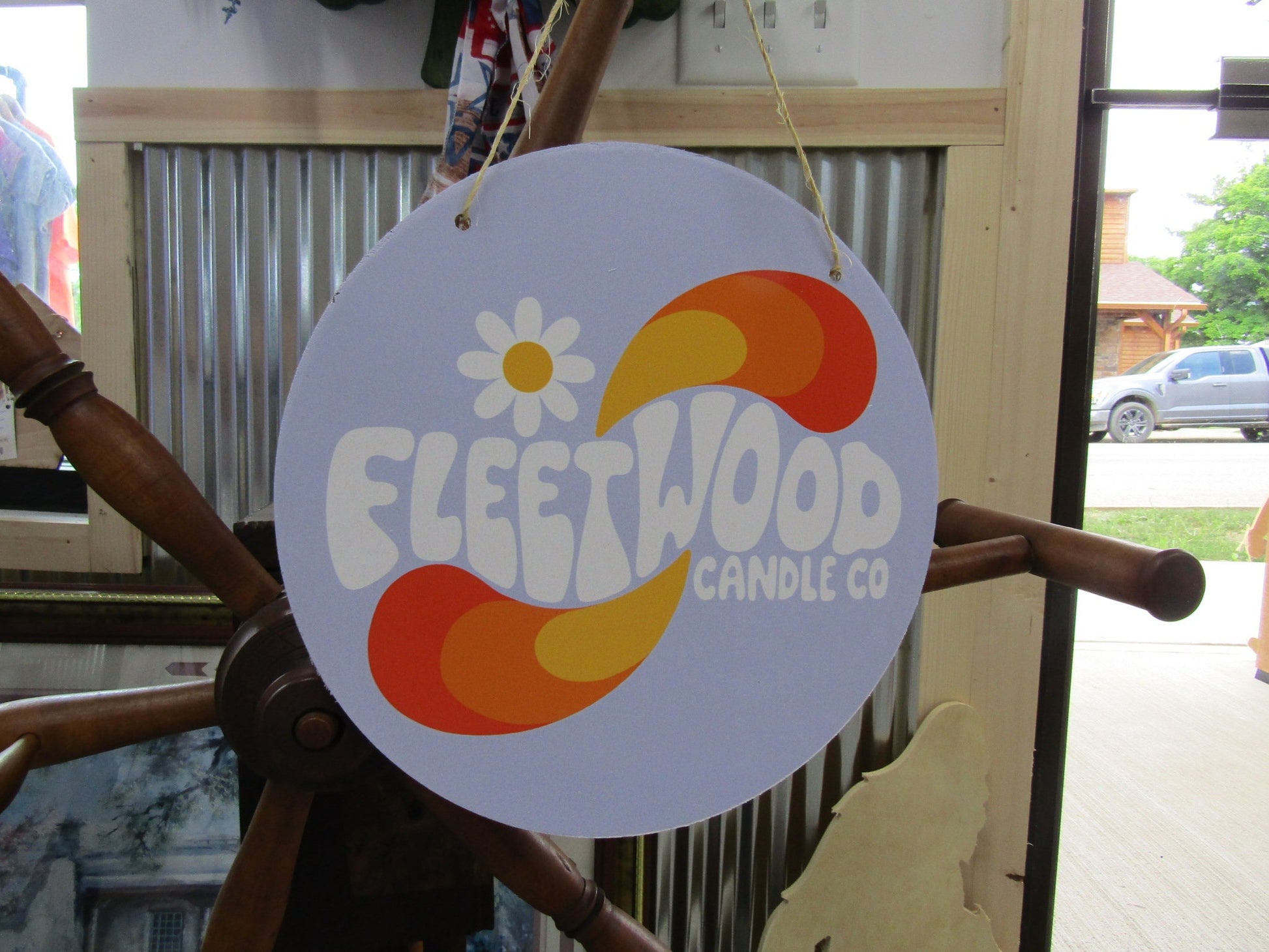 Groovy Fleetwood Candle Co Custom Round Lightweight Business Small Shop Printed On Wood Floral Your Logo Circle Booth Vendor Table Wall Sign