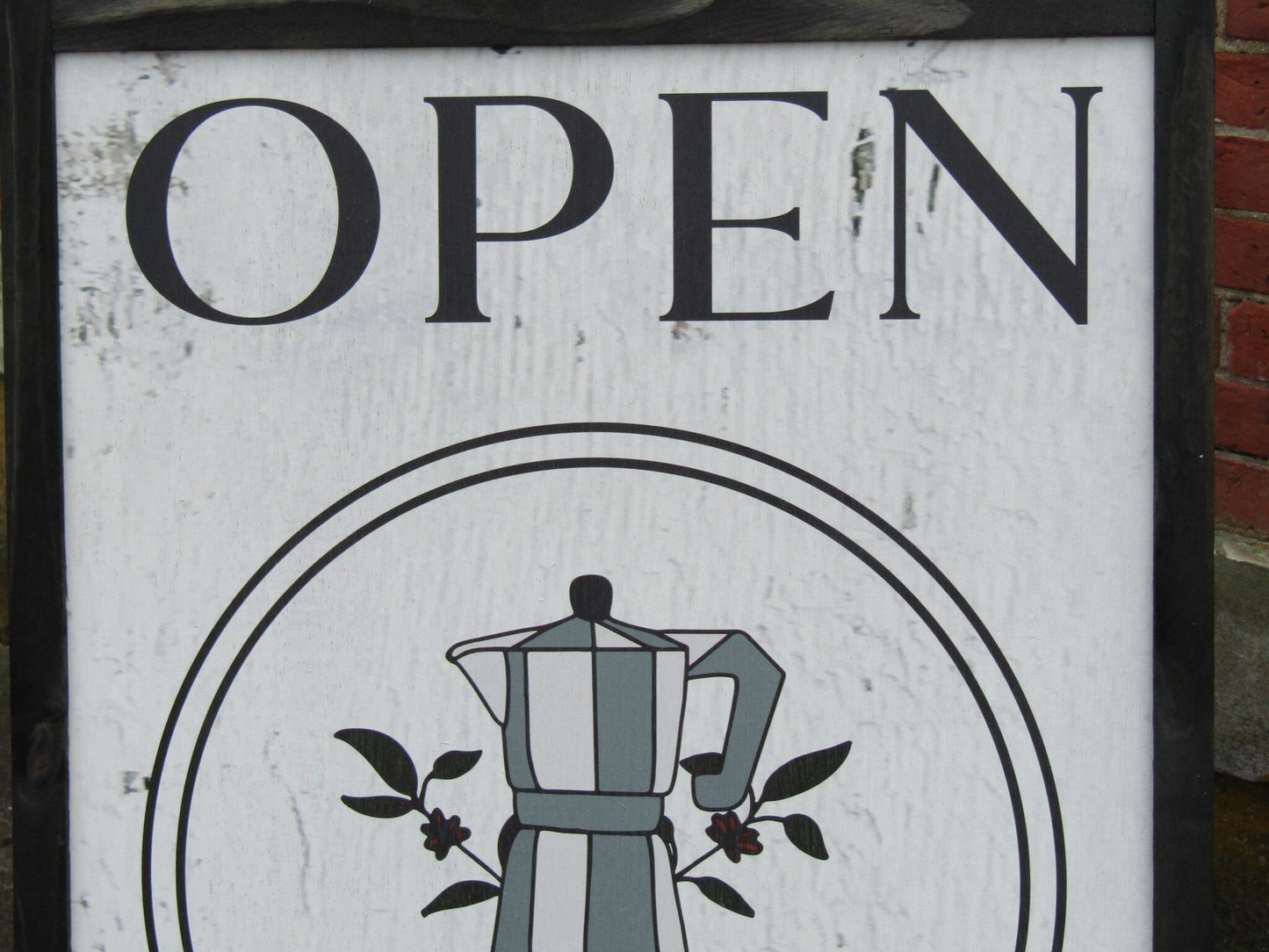 Vintage Coffee Shop Sidewalk Open Welcome Sign Board Walk A frame Free Standing Printed Outdoor Sandwich Board Sign Your logo social media