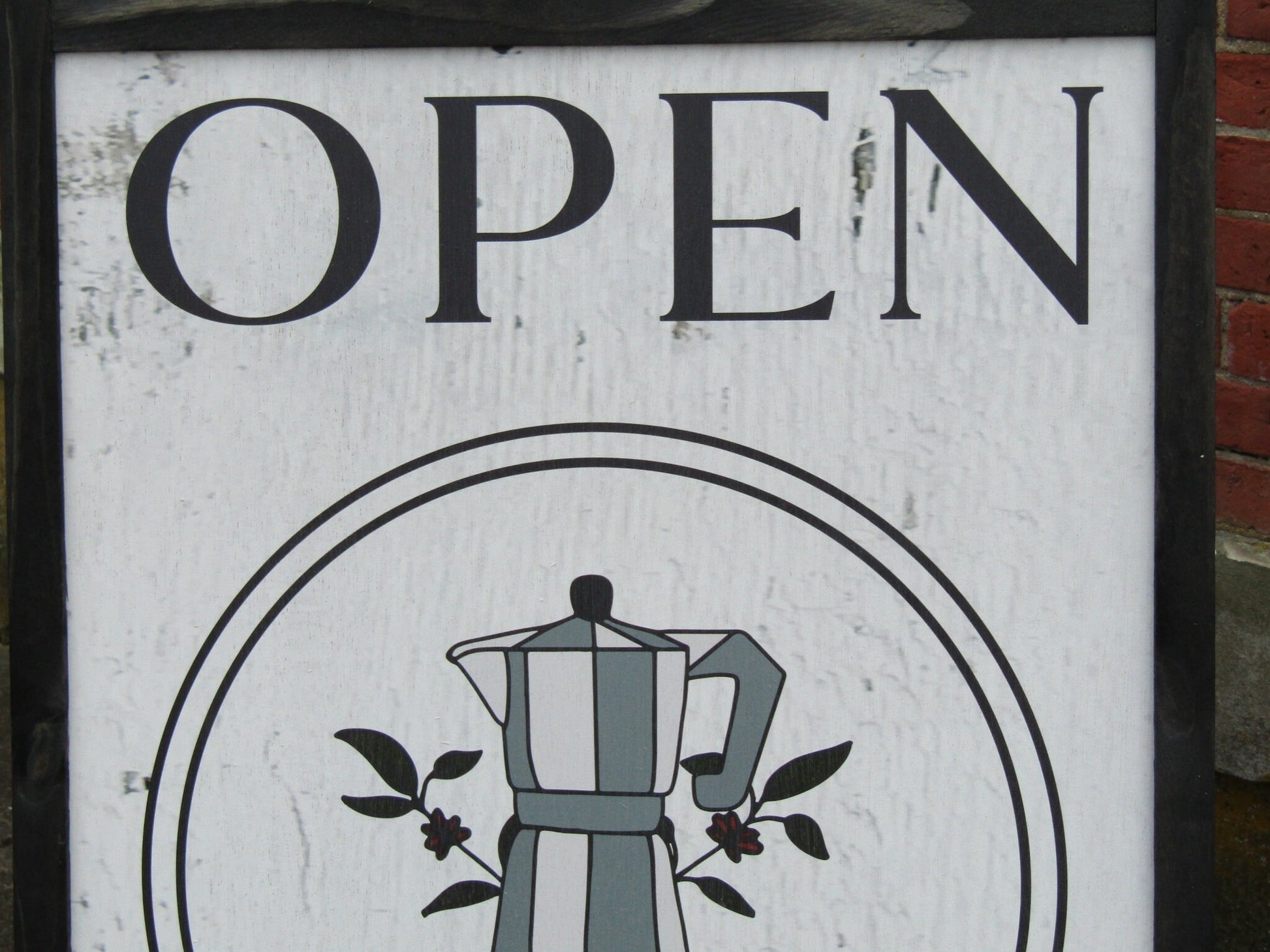 Vintage Coffee Shop Sidewalk Open Welcome Sign Board Walk A frame Free Standing Printed Outdoor Sandwich Board Sign Your logo social media