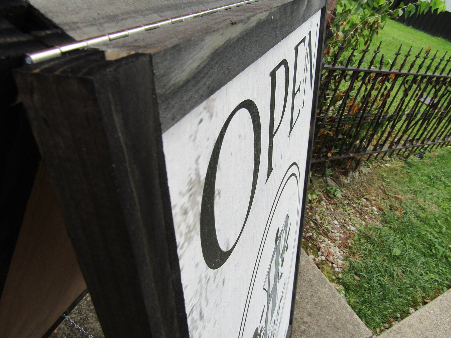 Vintage Coffee Shop Sidewalk Open Welcome Sign Board Walk A frame Free Standing Printed Outdoor Sandwich Board Sign Your logo social media