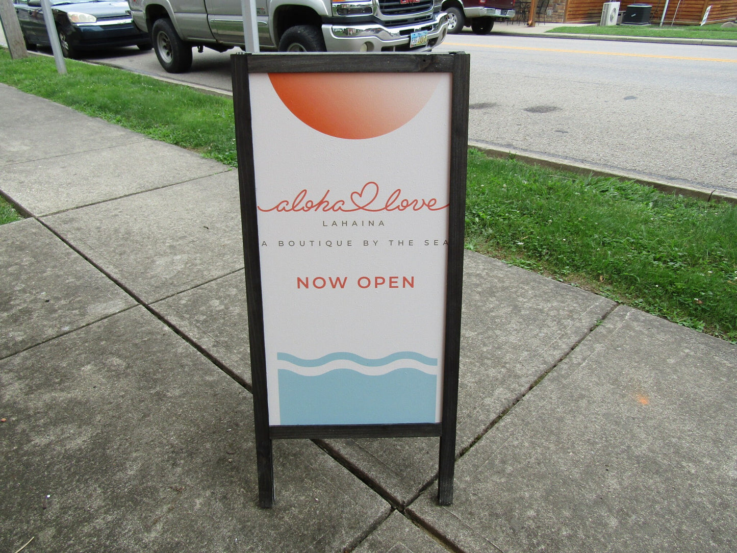 Boutique Aloha Boardwalk Free Standing Sign By The Beach Full Color Printed on Wood Your Logo Sidewalk Sign Wooden Sign A Frame Advertising