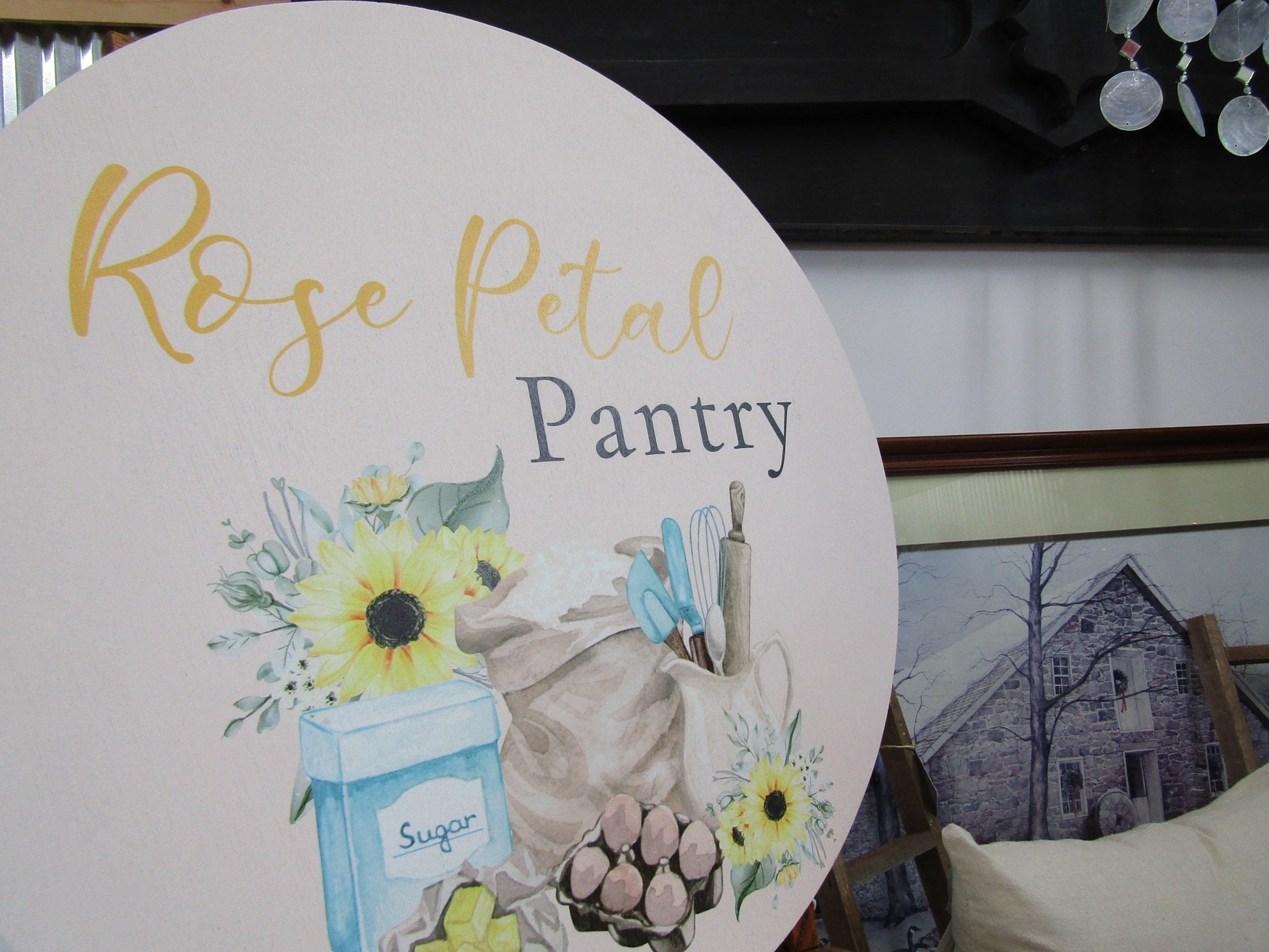 Pantry Baker Kitchen Utensils Sunflowers Printed on Wood Full Color Your Logo Sugar Flour Mason Jar Small Business Lightweight Wood Sign