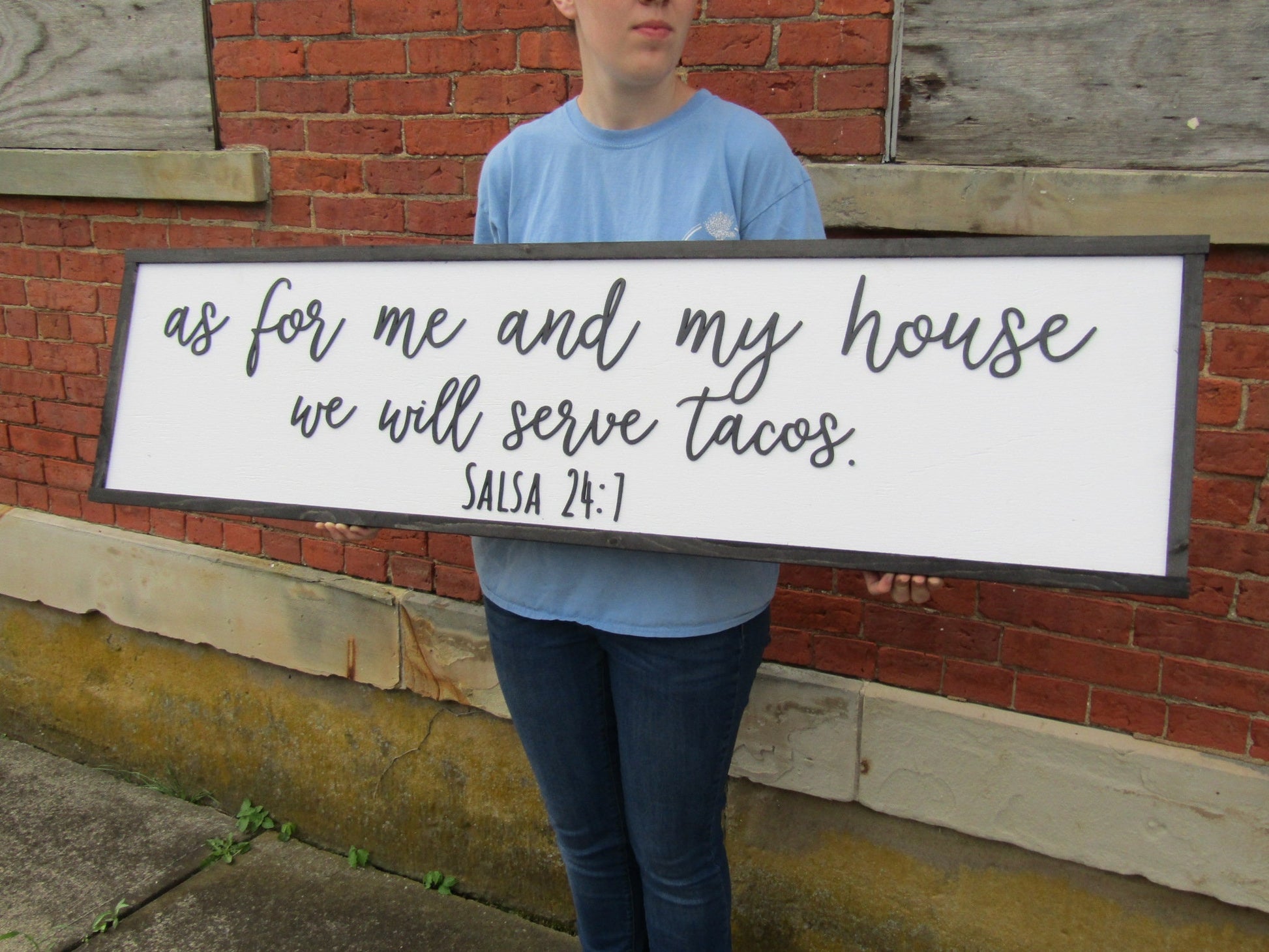 As For Me And My House We Will Serve Tacos Salsa Large Kitchen Decor Funny Verse Foodie Wooden Handmade Sign Dining Party Fiesta Hosting Fun