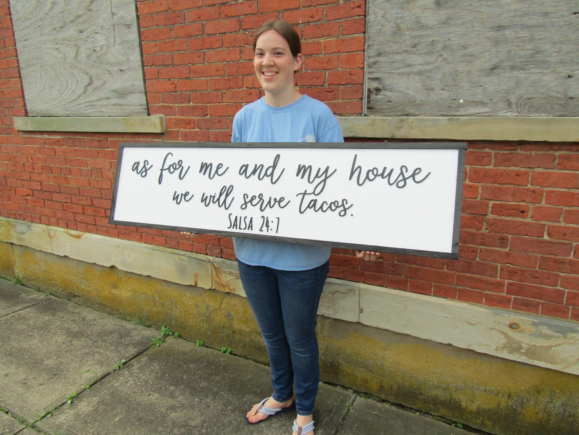 As For Me And My House We Will Serve Tacos Salsa Large Kitchen Decor Funny Verse Foodie Wooden Handmade Sign Dining Party Fiesta Hosting Fun