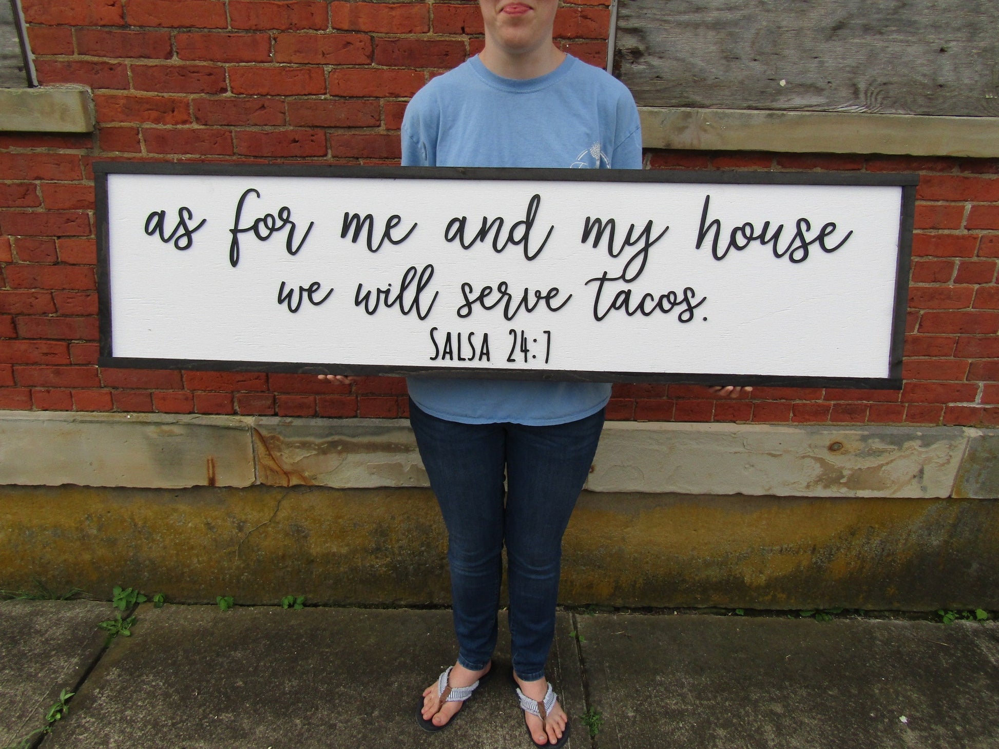 As For Me And My House We Will Serve Tacos Salsa Large Kitchen Decor Funny Verse Foodie Wooden Handmade Sign Dining Party Fiesta Hosting Fun