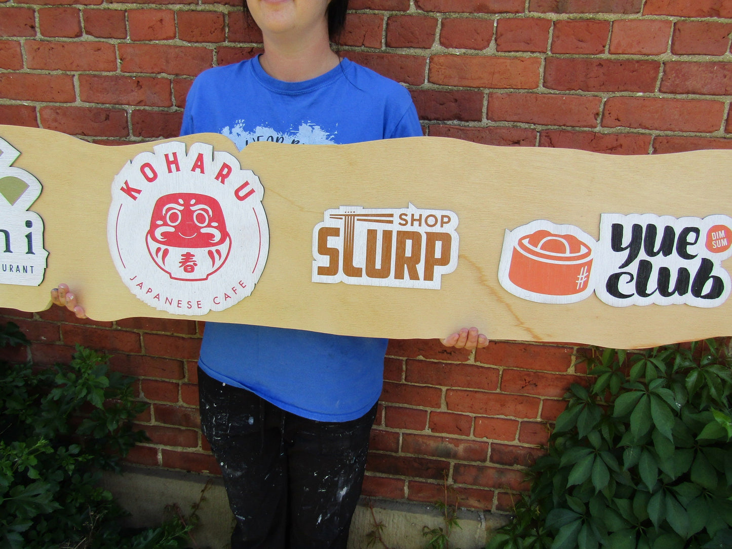 Eatery Mock Live Edge Logo Product Sushi Slurp Japanese Cafe Yuo Club Food Court Sign Commerical Signage Color Print Wooden Sign Handmade