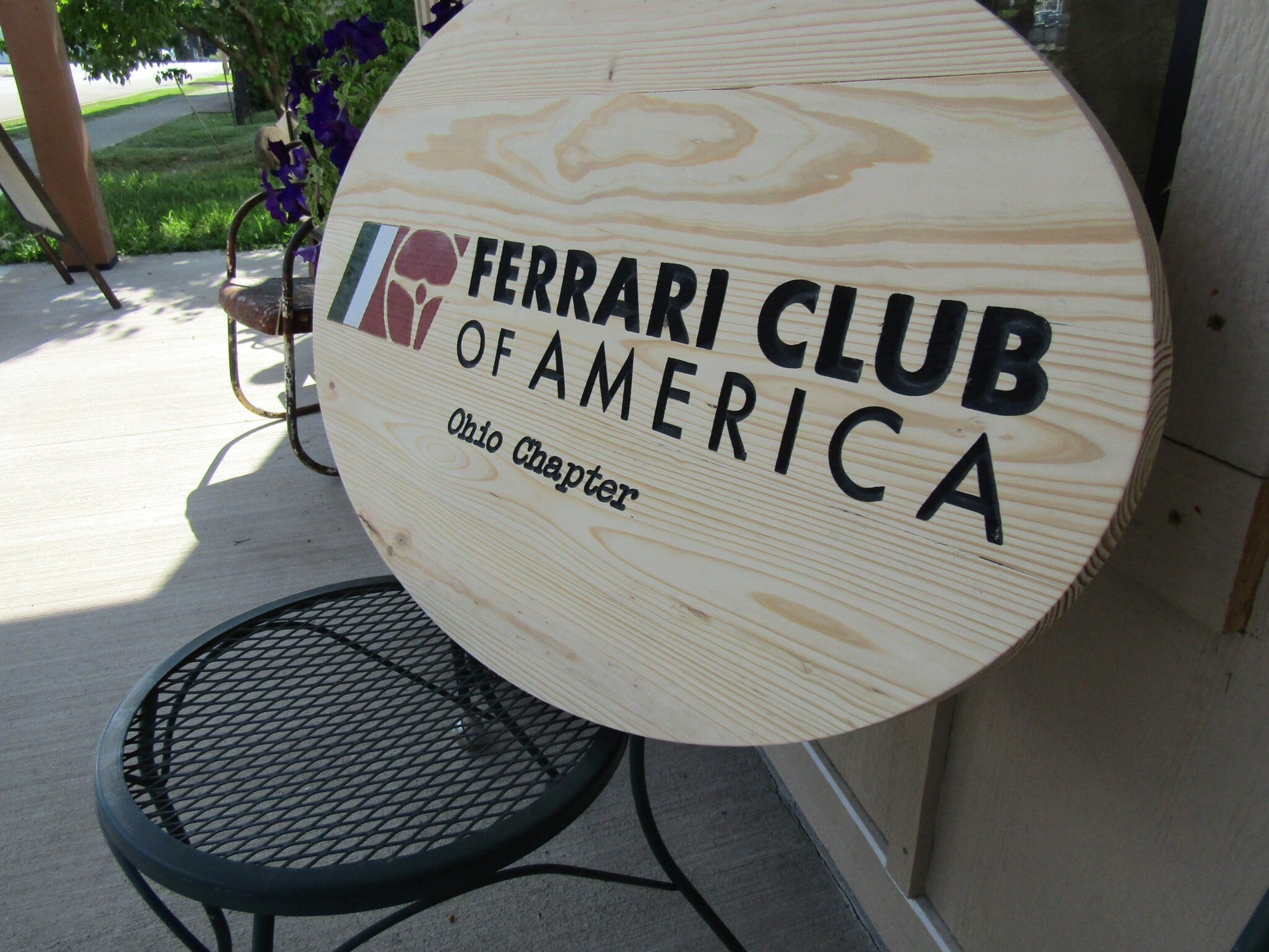 Automotive Car Club Vehicle Engraved Pine Color Filled Routed Sterring Wheel Logo Oval Large Handmade CNC Indoor Outdoor Commerical Signage