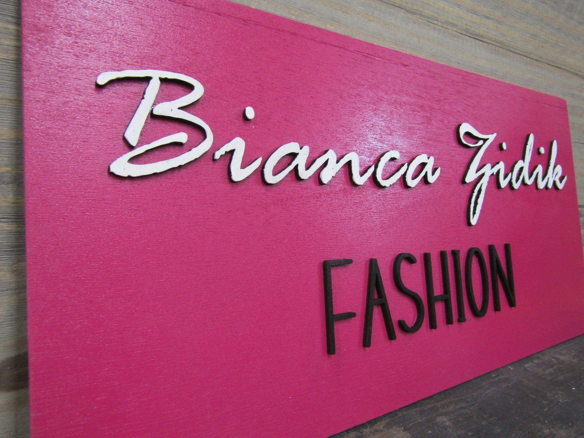 Fashion Boutique Store Hot Pink Unframed Commerical Signage 3D Raised Letters Company Name Personalized Wooden Sign Fashionista Customizable