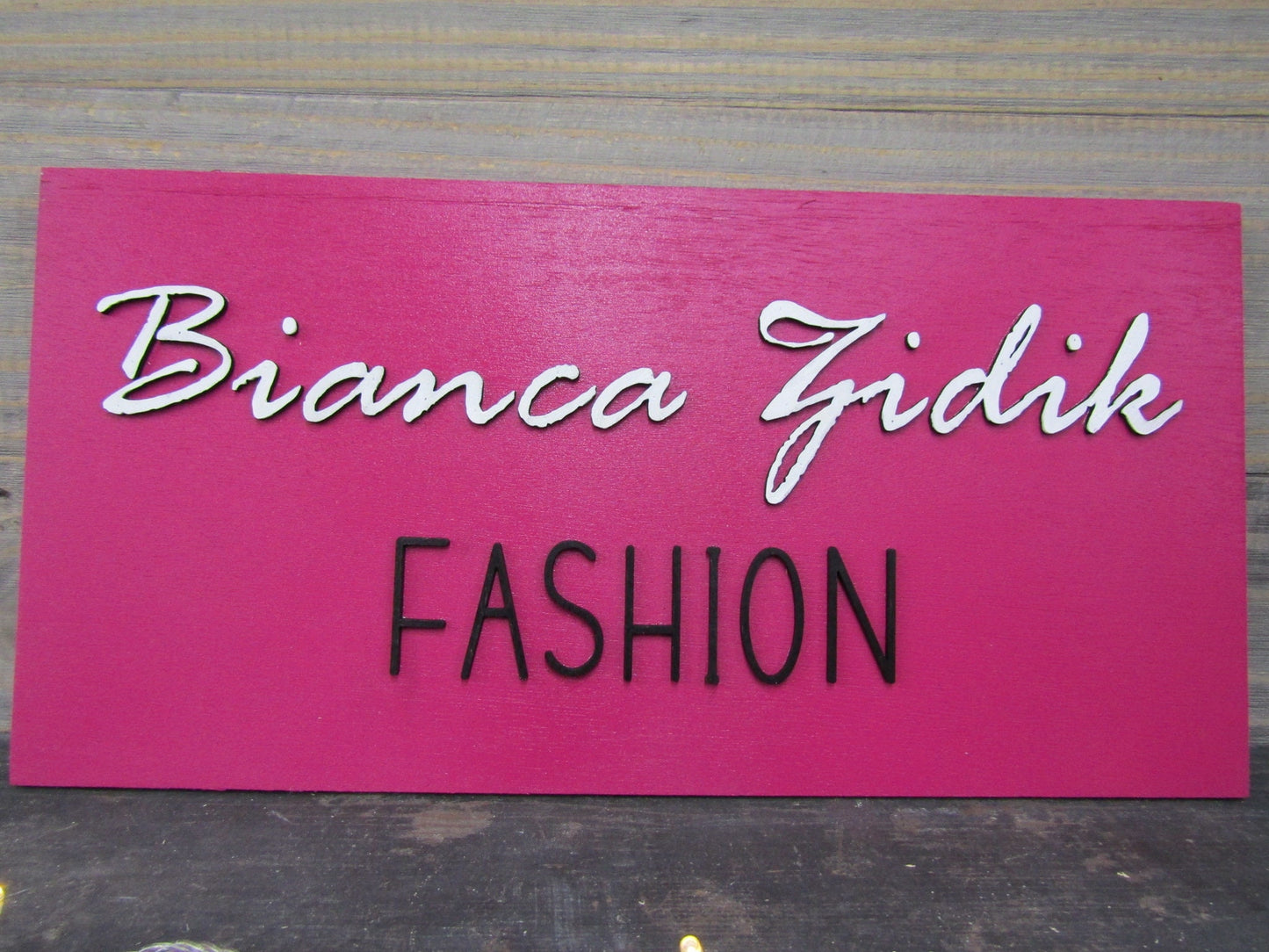 Fashion Boutique Store Hot Pink Unframed Commerical Signage 3D Raised Letters Company Name Personalized Wooden Sign Fashionista Customizable