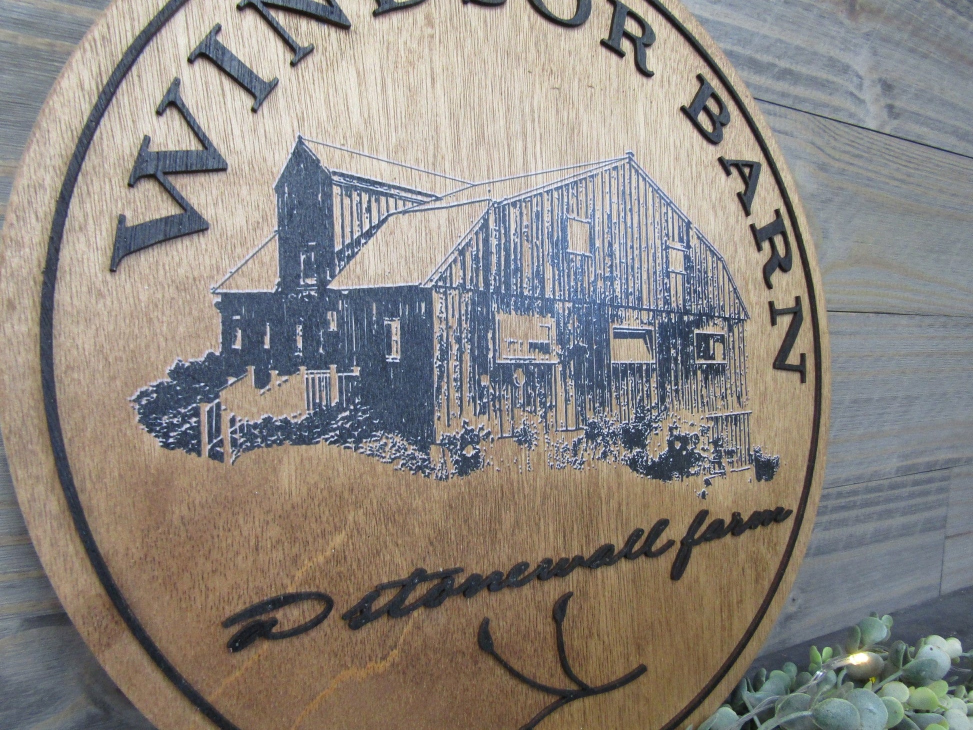 Family Farm Business Windsor Barn Establishment Printed Photo Handwriting Piece Custom Wooden Sign Gift Heirloom Generational Keepsake