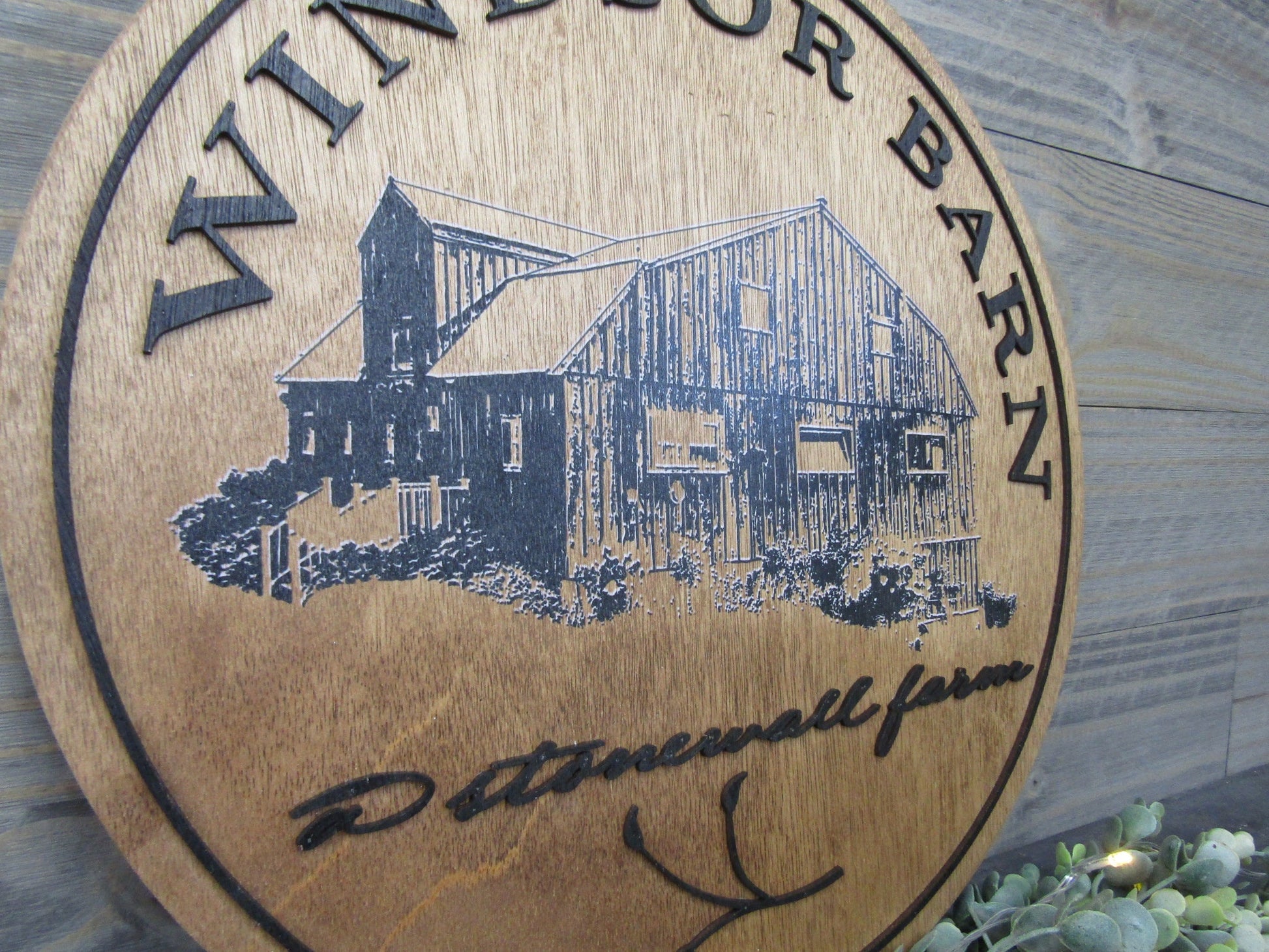 Family Farm Business Windsor Barn Establishment Printed Photo Handwriting Piece Custom Wooden Sign Gift Heirloom Generational Keepsake