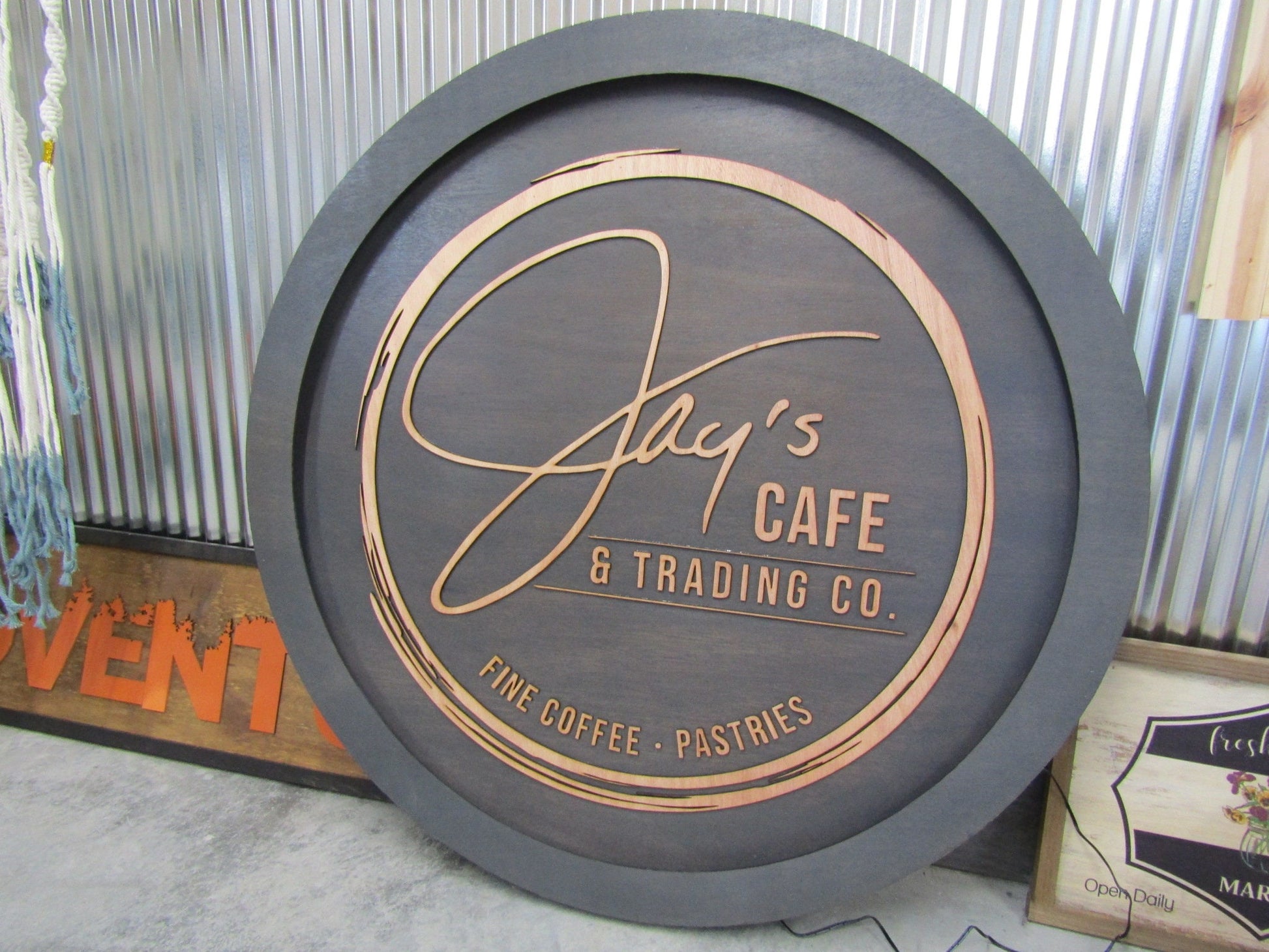 Custom Wooden Cafe Sign Your Logo Commerical Signage Business Store Front Coffee Shop LED Color Changing Remote Handmade Hanging Sign