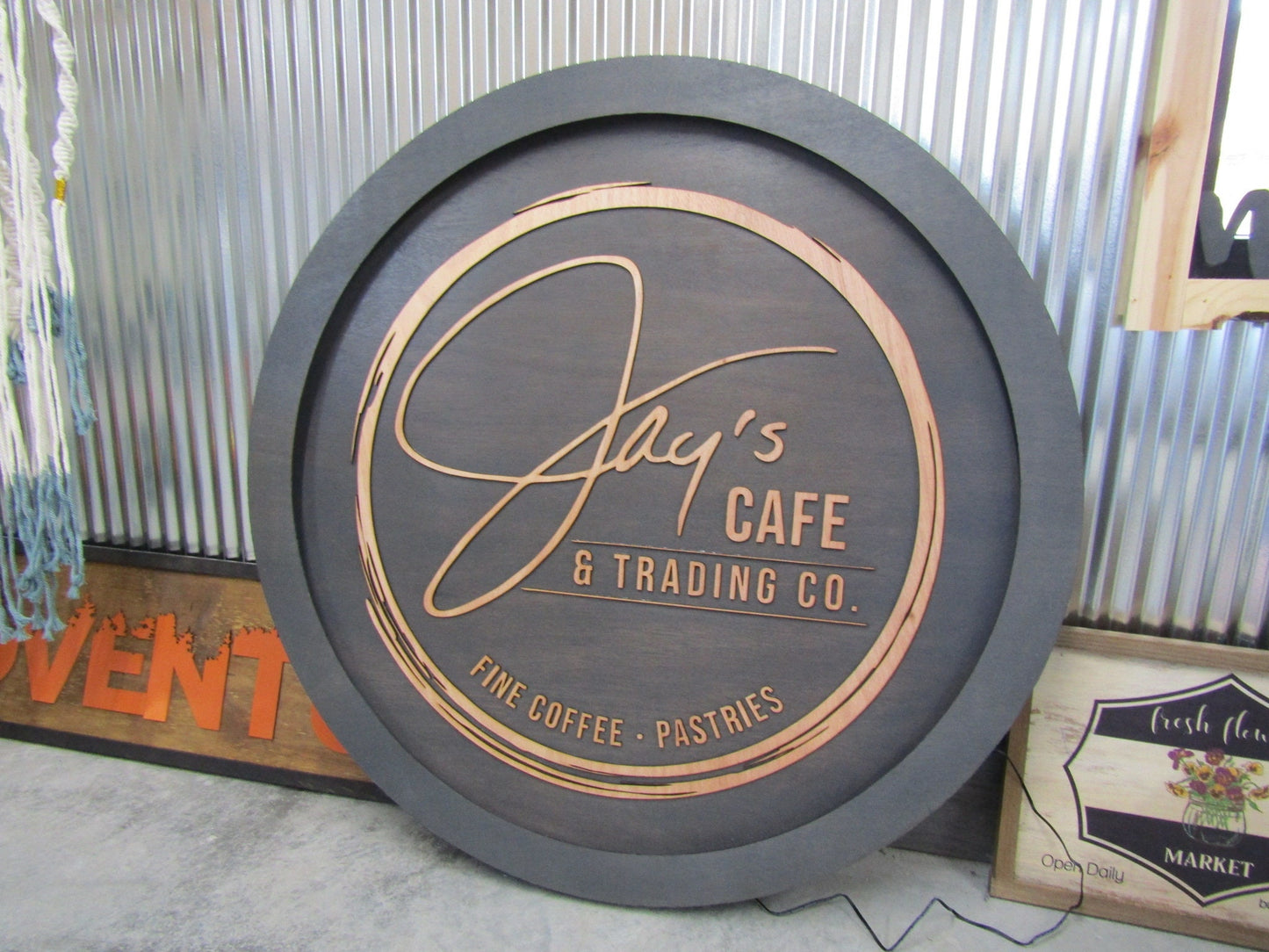 Custom Wooden Cafe Sign Your Logo Commerical Signage Business Store Front Coffee Shop LED Color Changing Remote Handmade Hanging Sign