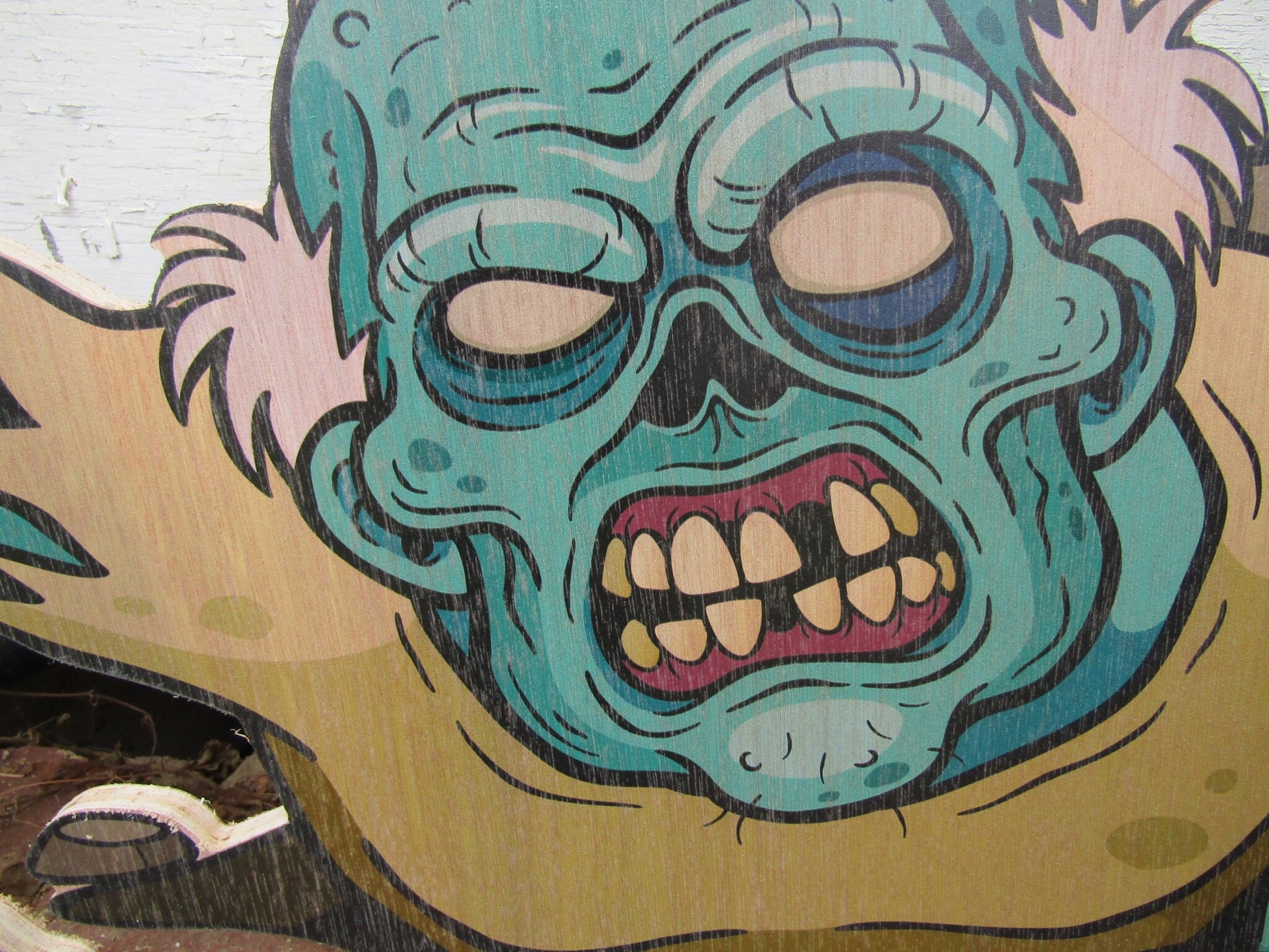 Zombie crawling from the ground scary happy Halloween yard decor great for trick or treat wood sign