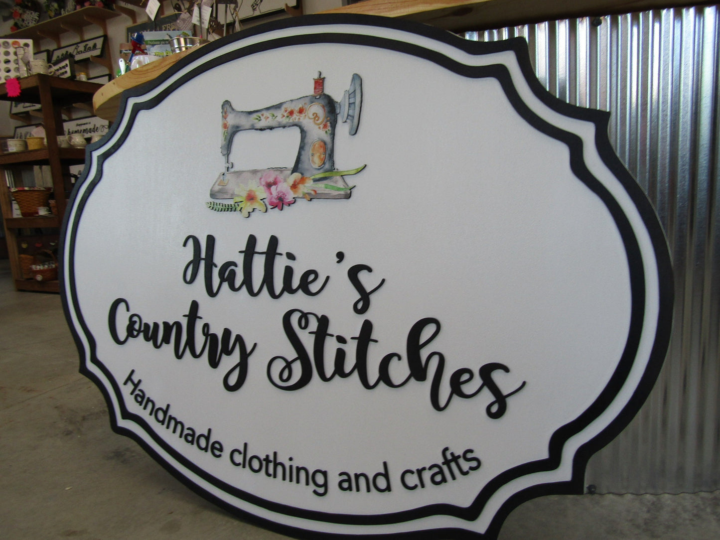 Custom Wood Sign Seamstress Sewing Machine Handmade Decor Clothing Store Sign Color Raised Logo 3D Personalized Commerical Signage Oval