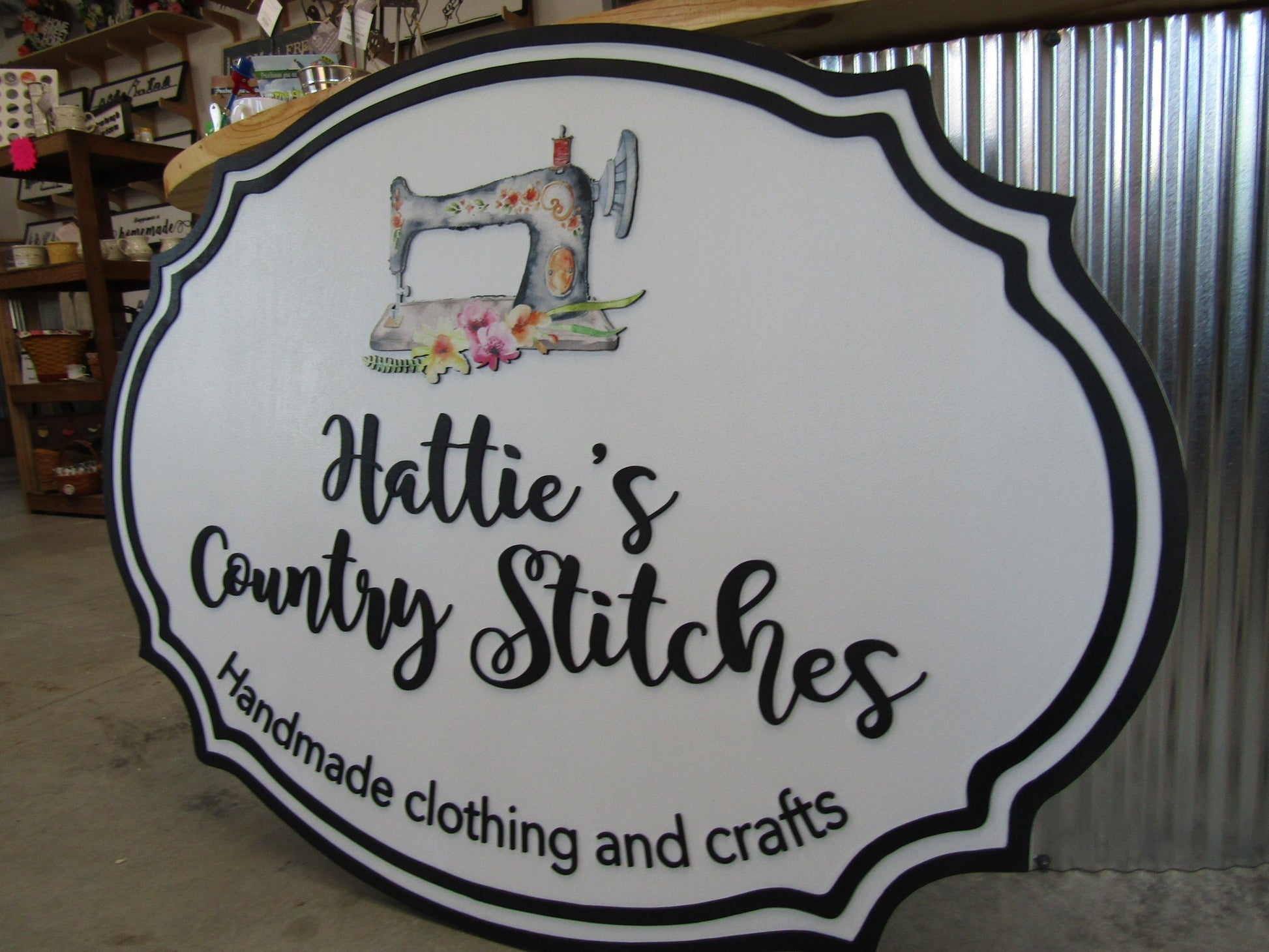 Custom Wood Sign Seamstress Sewing Machine Handmade Decor Clothing Store Sign Color Raised Logo 3D Personalized Commerical Signage Oval