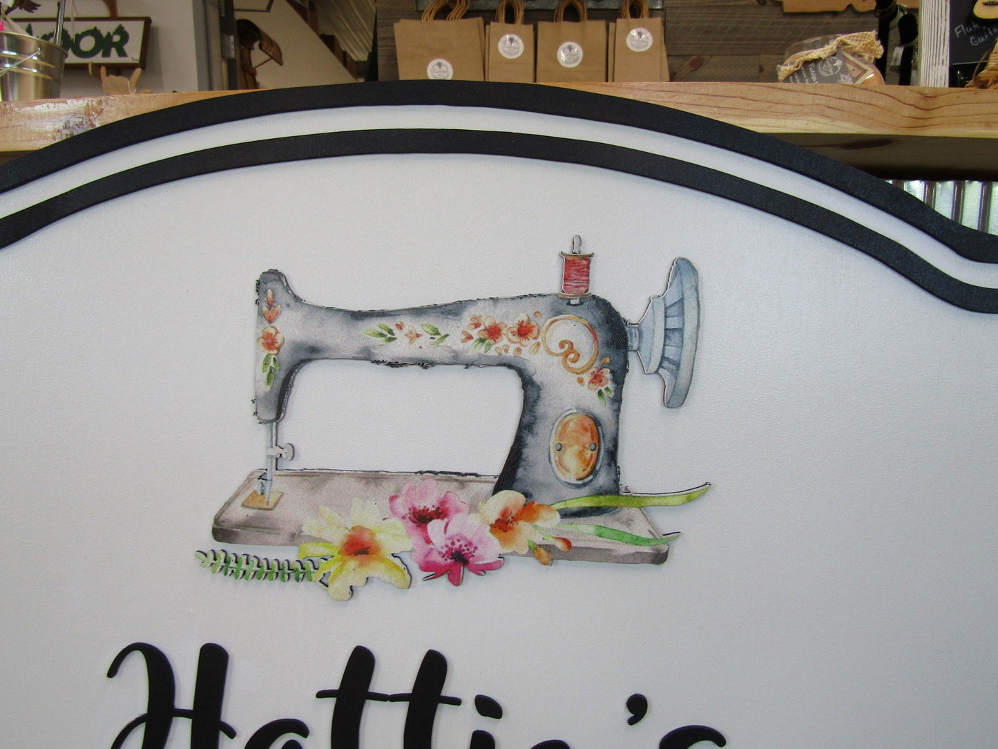Custom Wood Sign Seamstress Sewing Machine Handmade Decor Clothing Store Sign Color Raised Logo 3D Personalized Commerical Signage Oval
