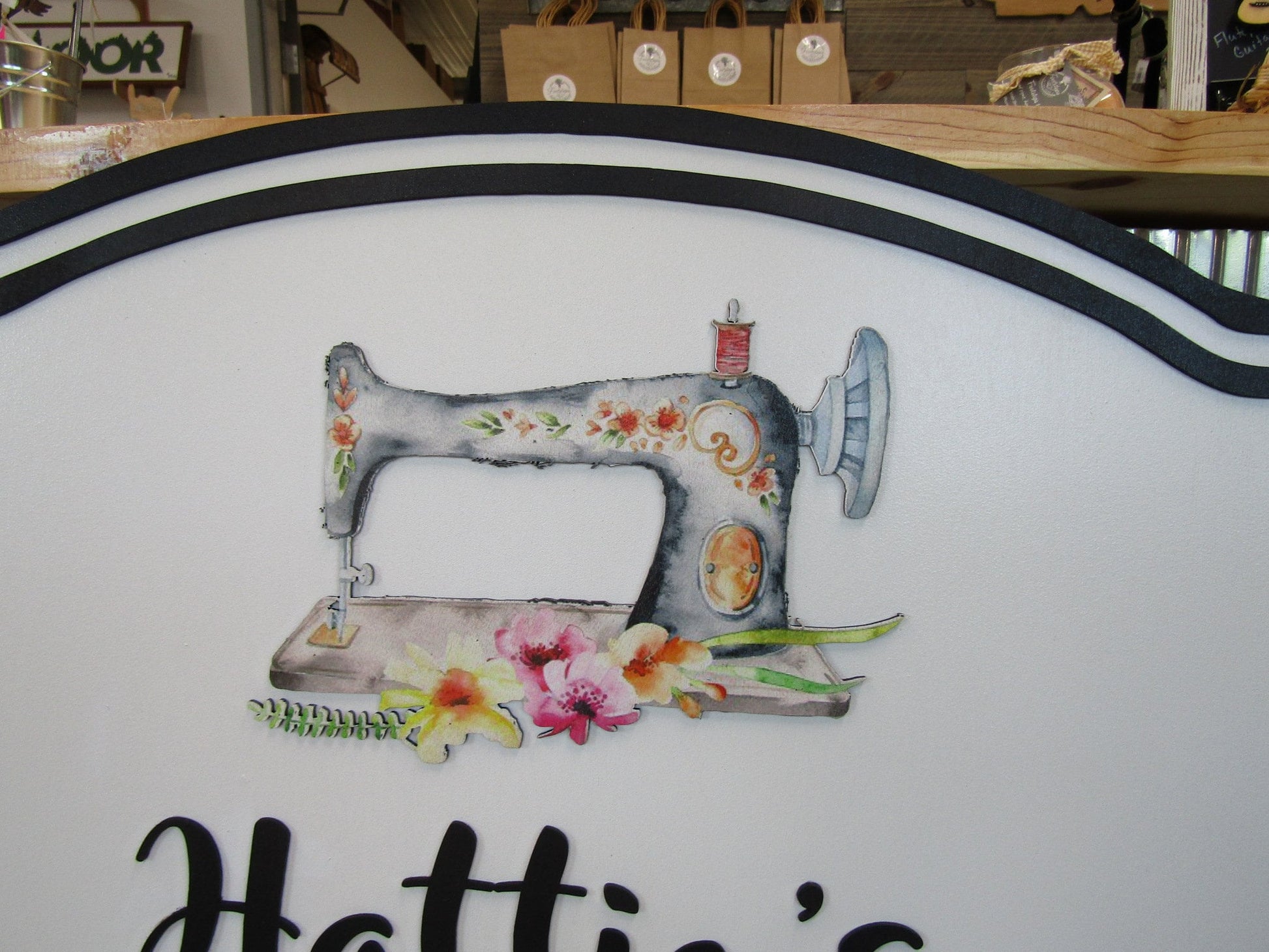 Custom Wood Sign Seamstress Sewing Machine Handmade Decor Clothing Store Sign Color Raised Logo 3D Personalized Commerical Signage Oval