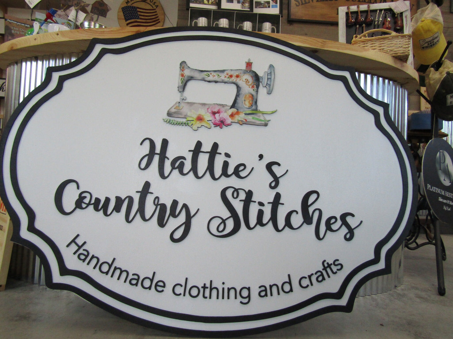 Custom Wood Sign Seamstress Sewing Machine Handmade Decor Clothing Store Sign Color Raised Logo 3D Personalized Commerical Signage Oval