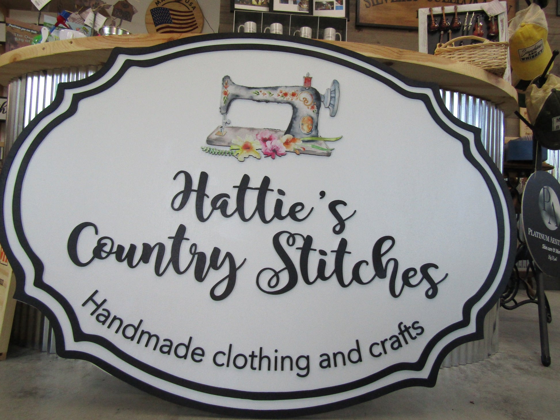 Custom Wood Sign Seamstress Sewing Machine Handmade Decor Clothing Store Sign Color Raised Logo 3D Personalized Commerical Signage Oval