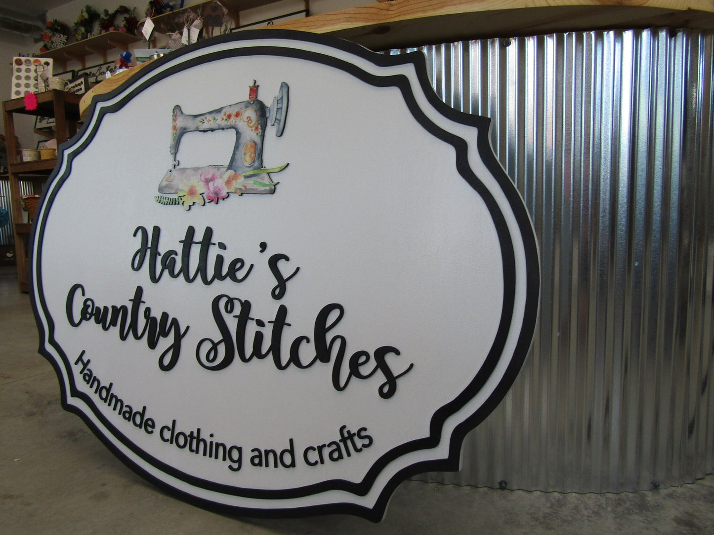 Custom Wood Sign Seamstress Sewing Machine Handmade Decor Clothing Store Sign Color Raised Logo 3D Personalized Commerical Signage Oval